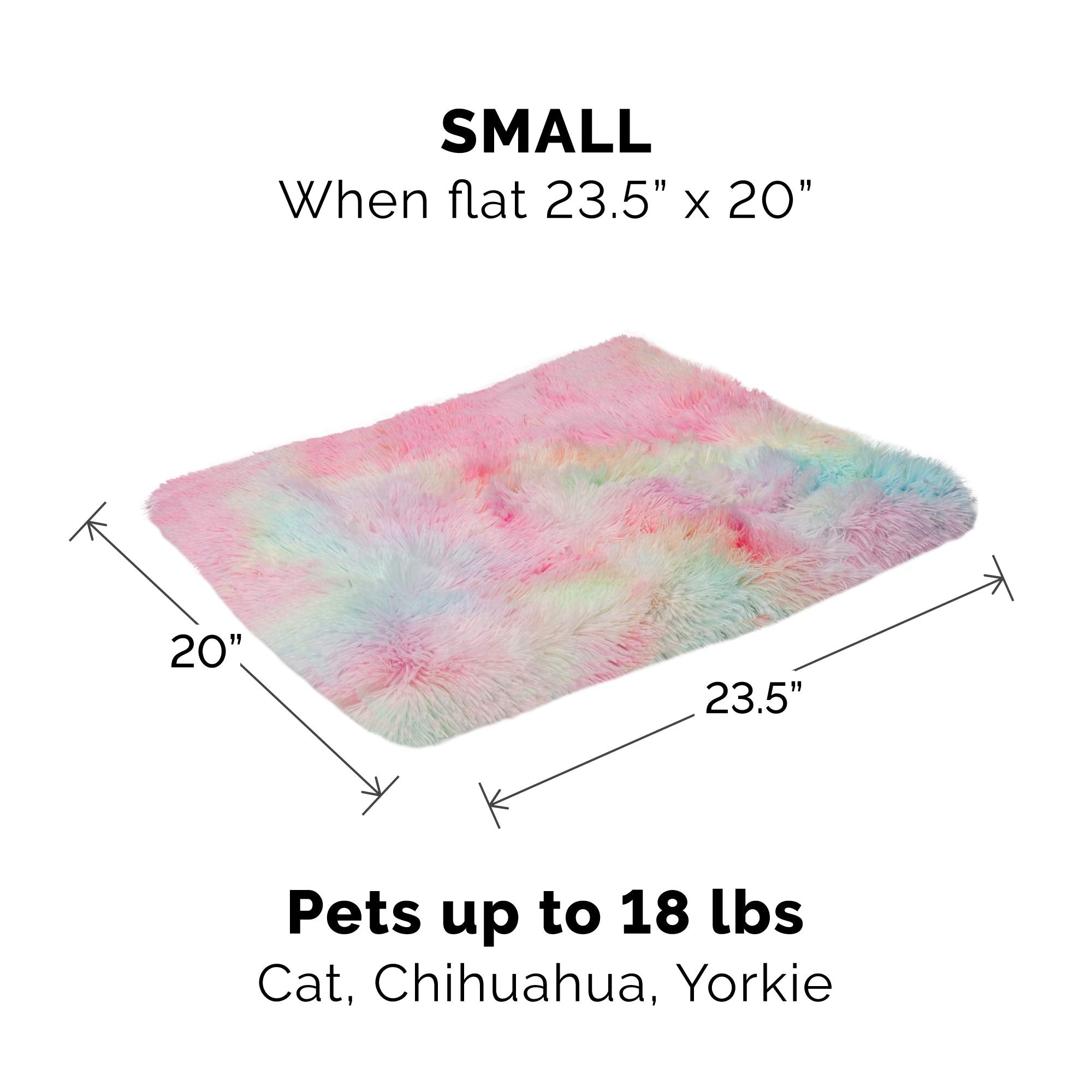 Furhaven Self-Warming Cat Bed for Indoor Cats, 4-Beds-in-1 & Washable - Plush Long Faux Fur Convertible Cuddler - Rainbow, Small