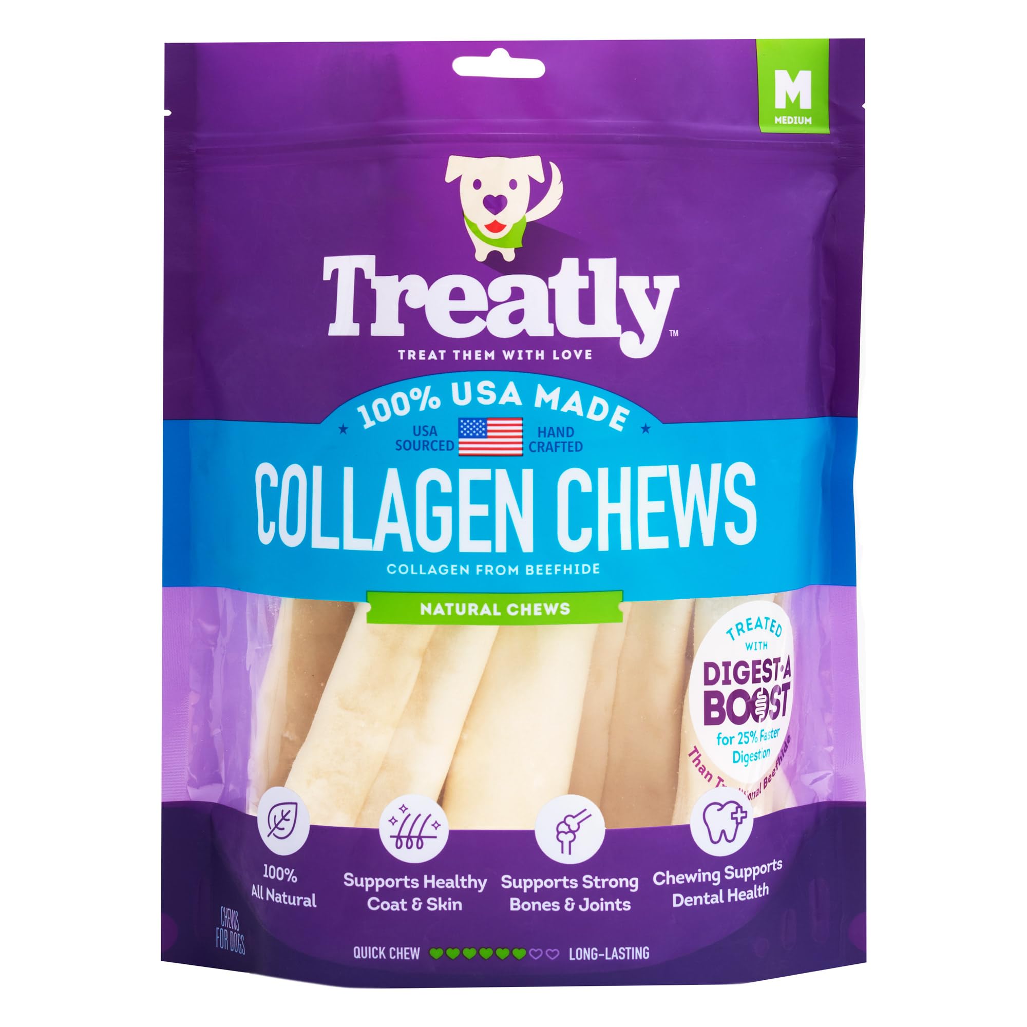 Treatly USA Collagen Wraps 6-7x1.5 Dog Chew Treats - Natural Flavor, 12 Count/1 Pack