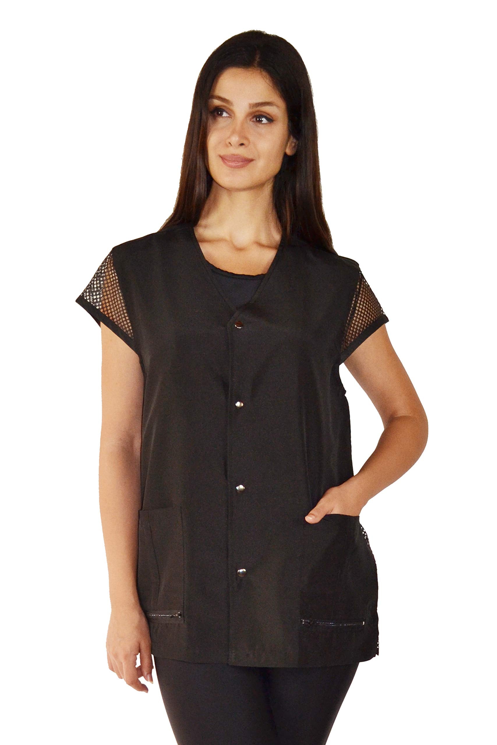 Ladybird Line Mesh Back Groomer Jacket Ideal For Pet Groomers, Stylist, Barbers Water Resistant - Size M Black