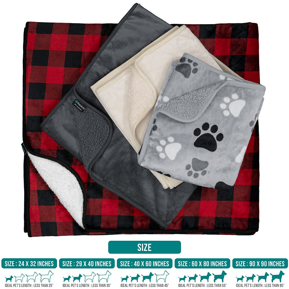 Petami Waterproof Dog Blanket For Extra Large Dogs, Pee Proof Pet Blanket For Bed Couch, Reversible Water Proof Blanket For Puppy Indoor Cat, Soft Dog Crate Cover Washable, Queen 90X90 Paw Gray
