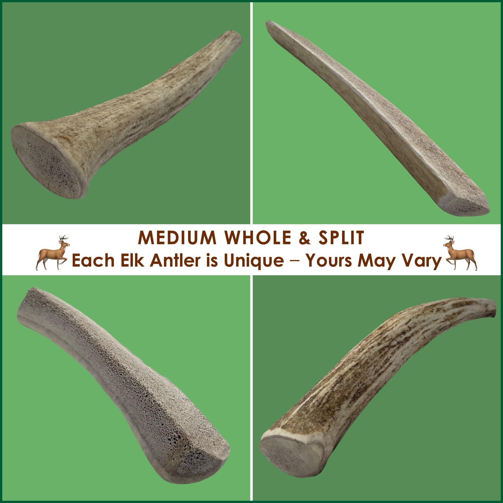 Deluxe Naturals 1-LB Medium Mixed Whole & Split Elk Antler Dog Chews (5.5-8+ in) - Long Lasting Natural Treats for Small to Medi