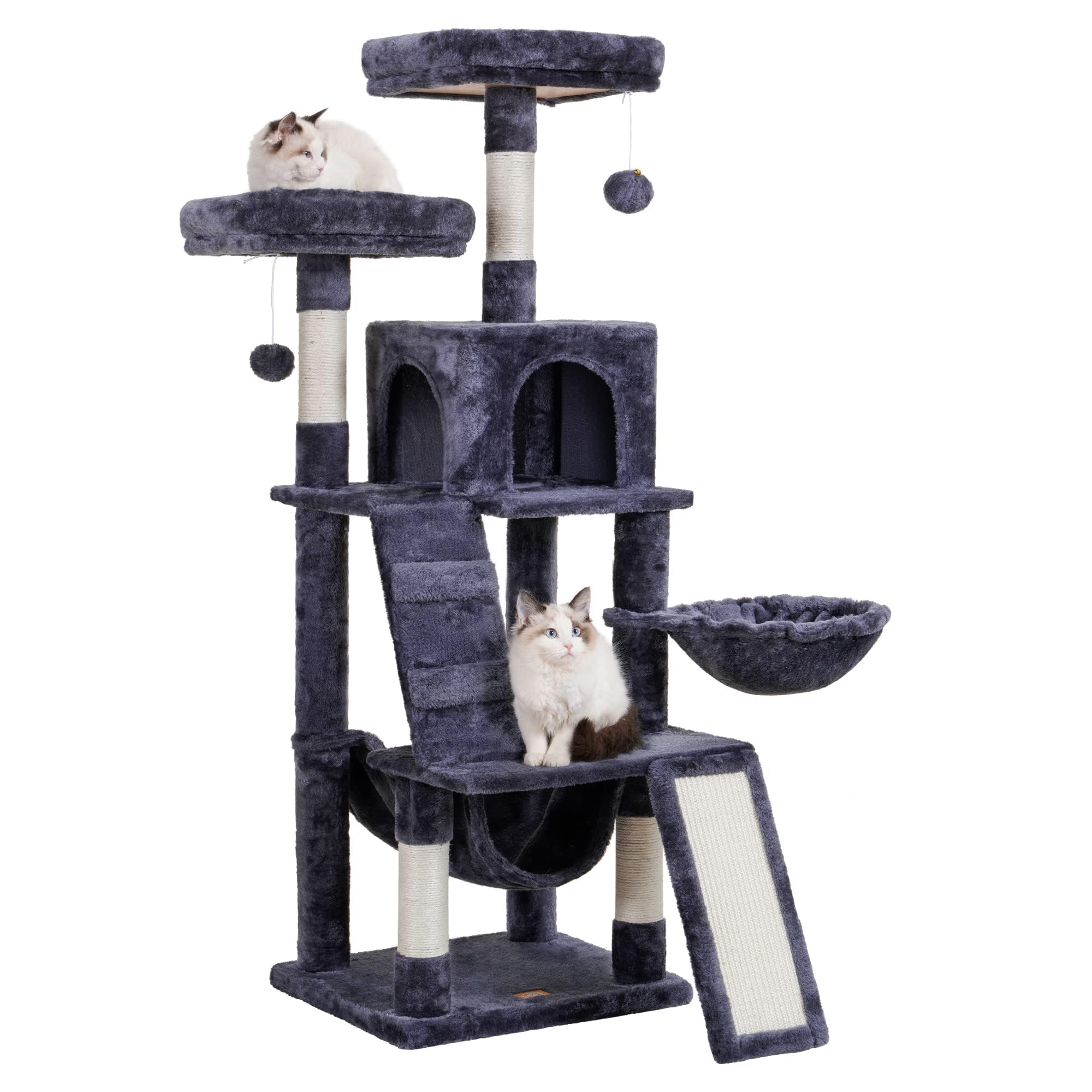Heybly Cat Tree, Cat Tower For Indoor Cats,Multi-Level Cat Furniture Condo For Cats With Padded Plush Perch, Cozy Basket And Scratching Board Smoky Gray Hct014G