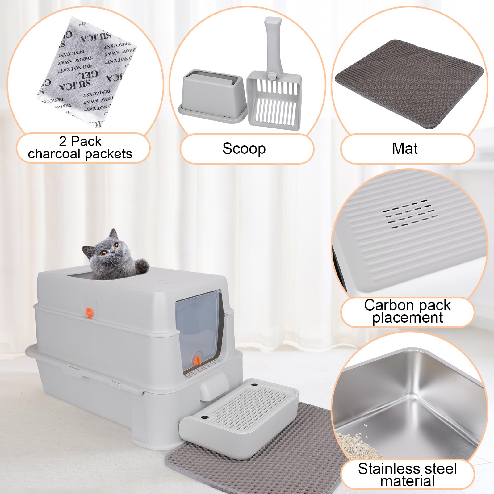 Elegx Odor-Control Extra Large 24' L  16' W Drawer Design Stainless Steel Cat Litter Box,Xl Large 4-In-1 Cat Metal Litter Box