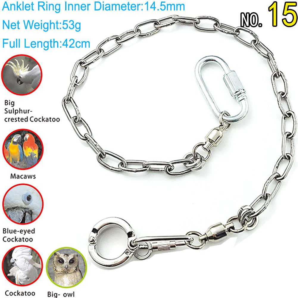 ebamaz Pet Bird Leash - Stainless Steel 304 Anklet Ring, Model 15 (14.5mm), Silver