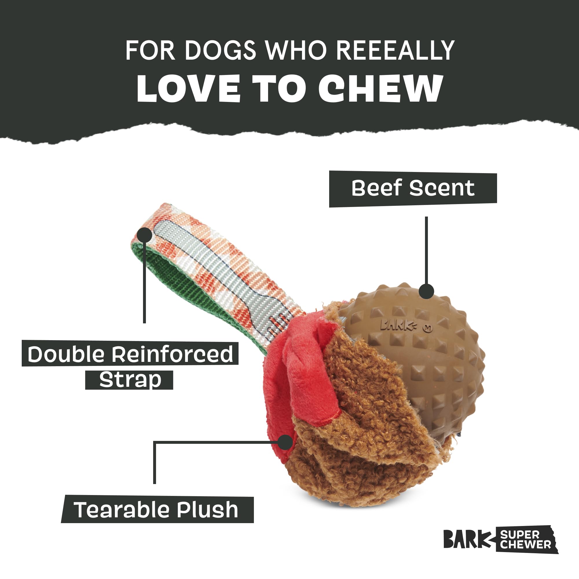 Barkbox Bark A Squeaky Meat -A-Ball Scented Rip & Reveal Dog Toy For Aggressive Chewers - Medium