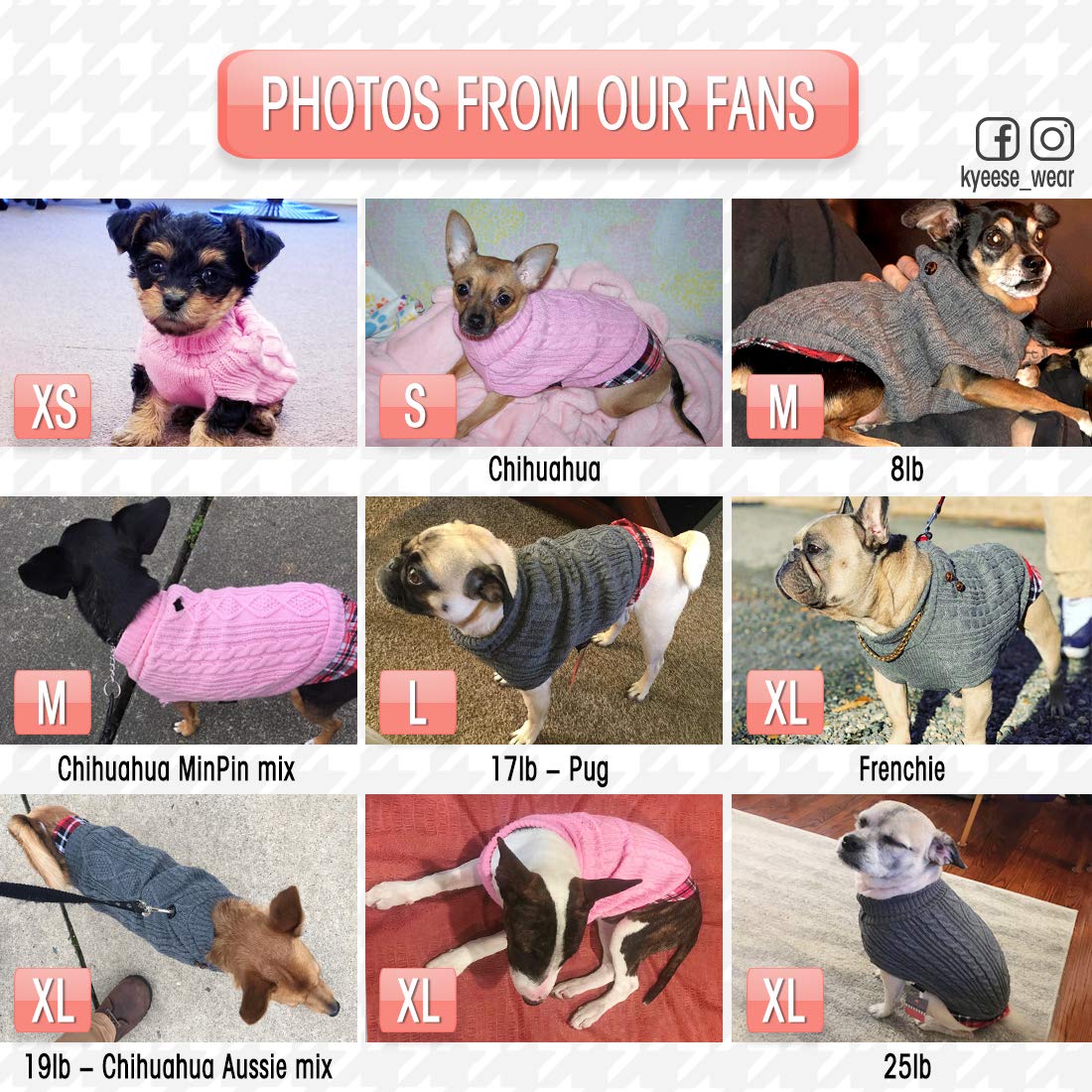 Kyeese Dog Sweaters With Leash Hole Dog Turtleneck Sweater Knitwear With Gingham Warm Pet Coat For Fall Winter