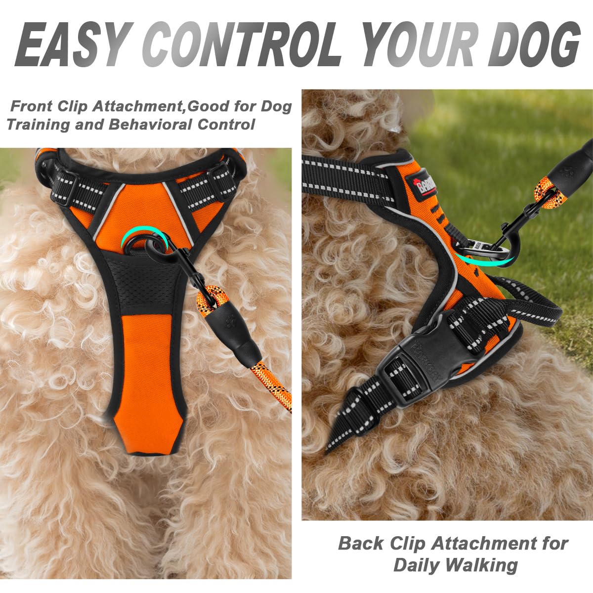 BARKBAY No Pull Dog Harness Front Clip Heavy Duty Reflective Easy Control Handle for Large Dog Walking(Orange,XS)