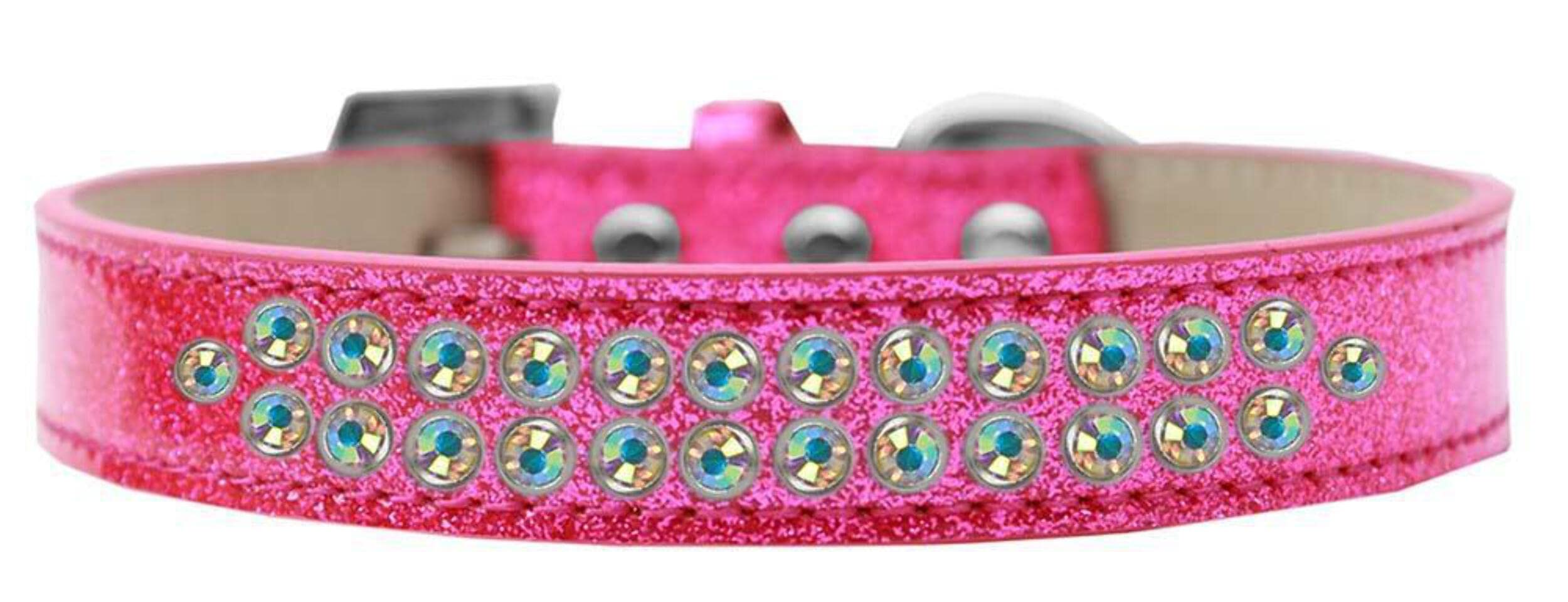 Mirage Pet Products Two Row AB Crystal Ice Cream Dog Collar, Size 14, Silver