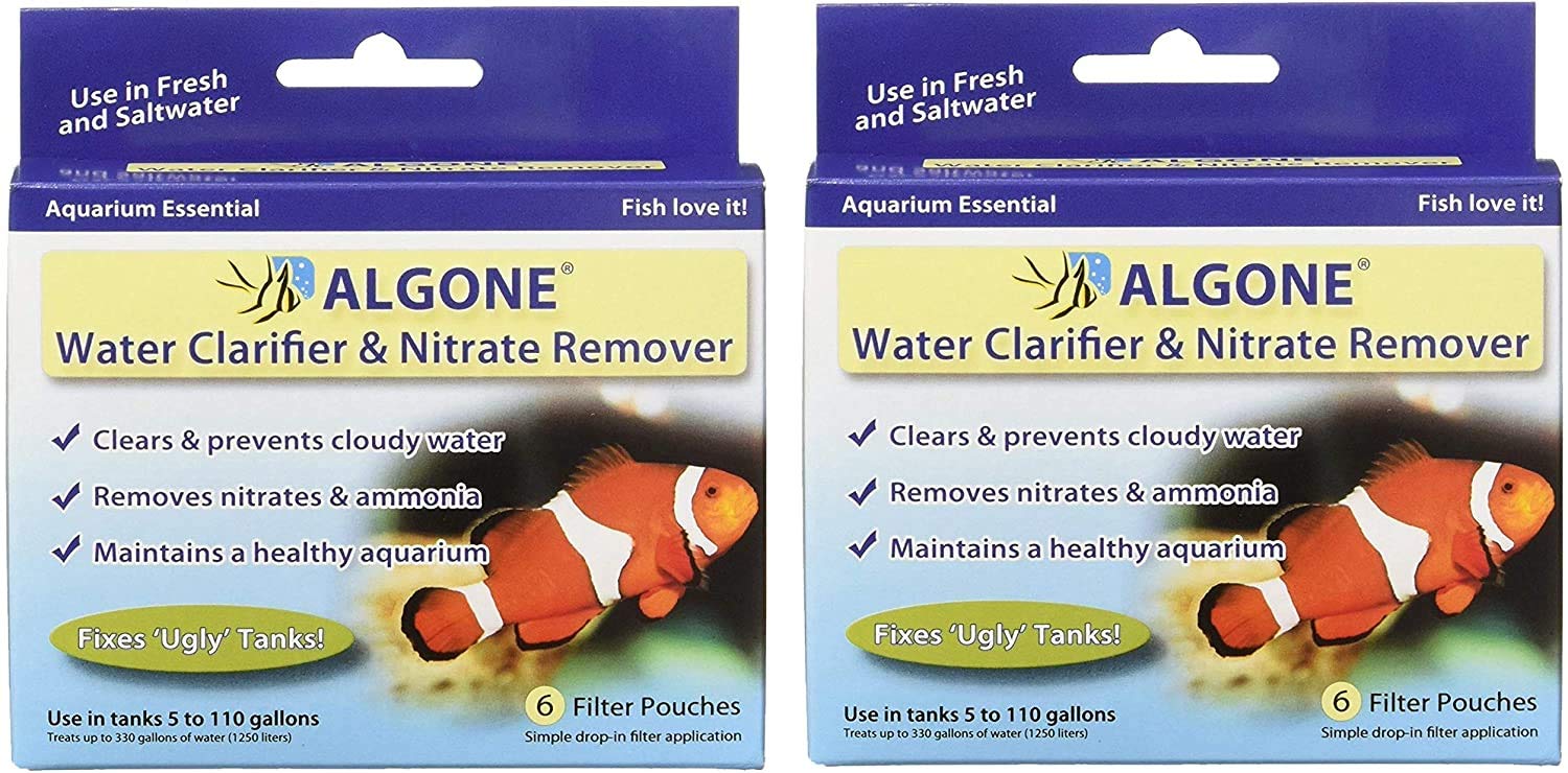 Algone Aquarium Water Clarifier And Nitrate Remover, 6 Filter Pouches - 2 Pack