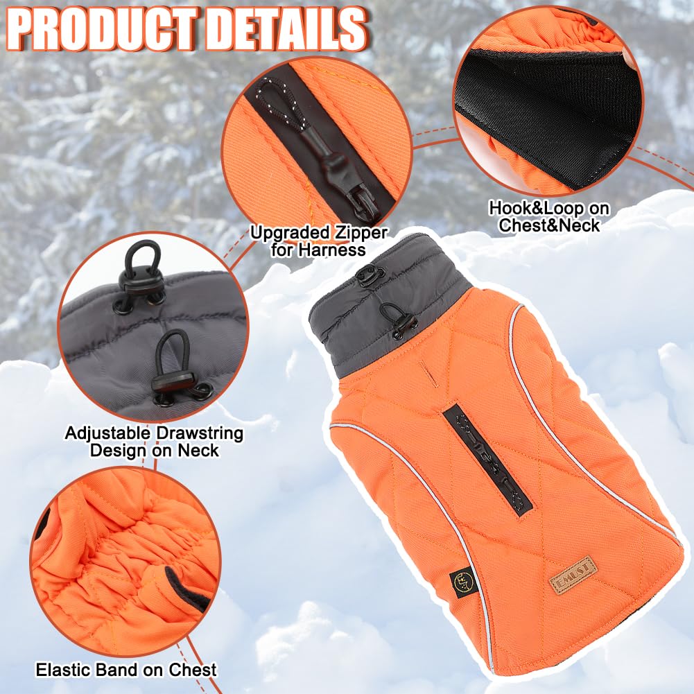 Emust Winter Dog Coats, Fleece Dog Apparel For Cold Weather, British Style Windproof Warm, Orange, Xs