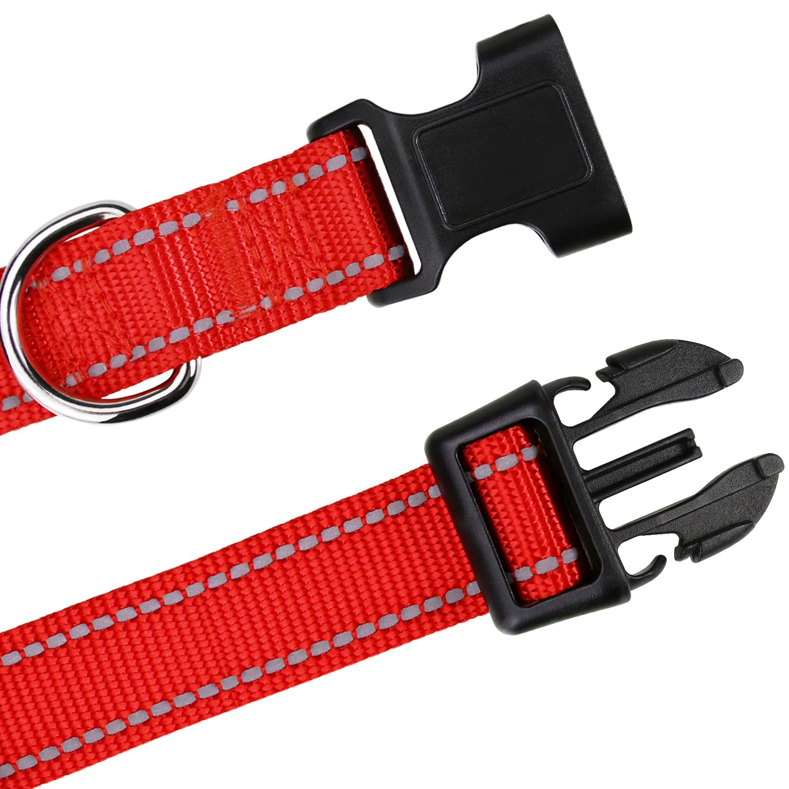 Tagme Reflective Nylon Dog Collars, Adjustable Classic Dog Collar With Quick Release Buckle For Large Dogs, Red, 1.0' Width