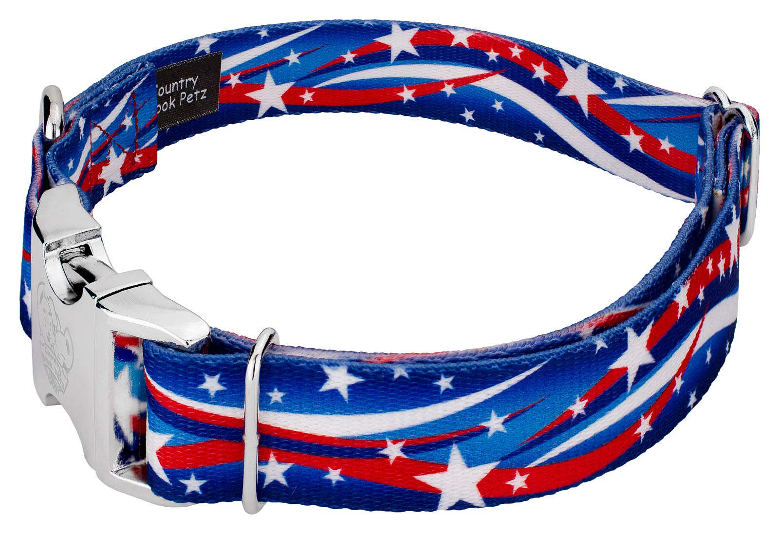 Country Brook Petz - Premium Star Spangled Dog Collar - Americana Collection Featuring Patriotic Designs (5/8 Inch, Small)