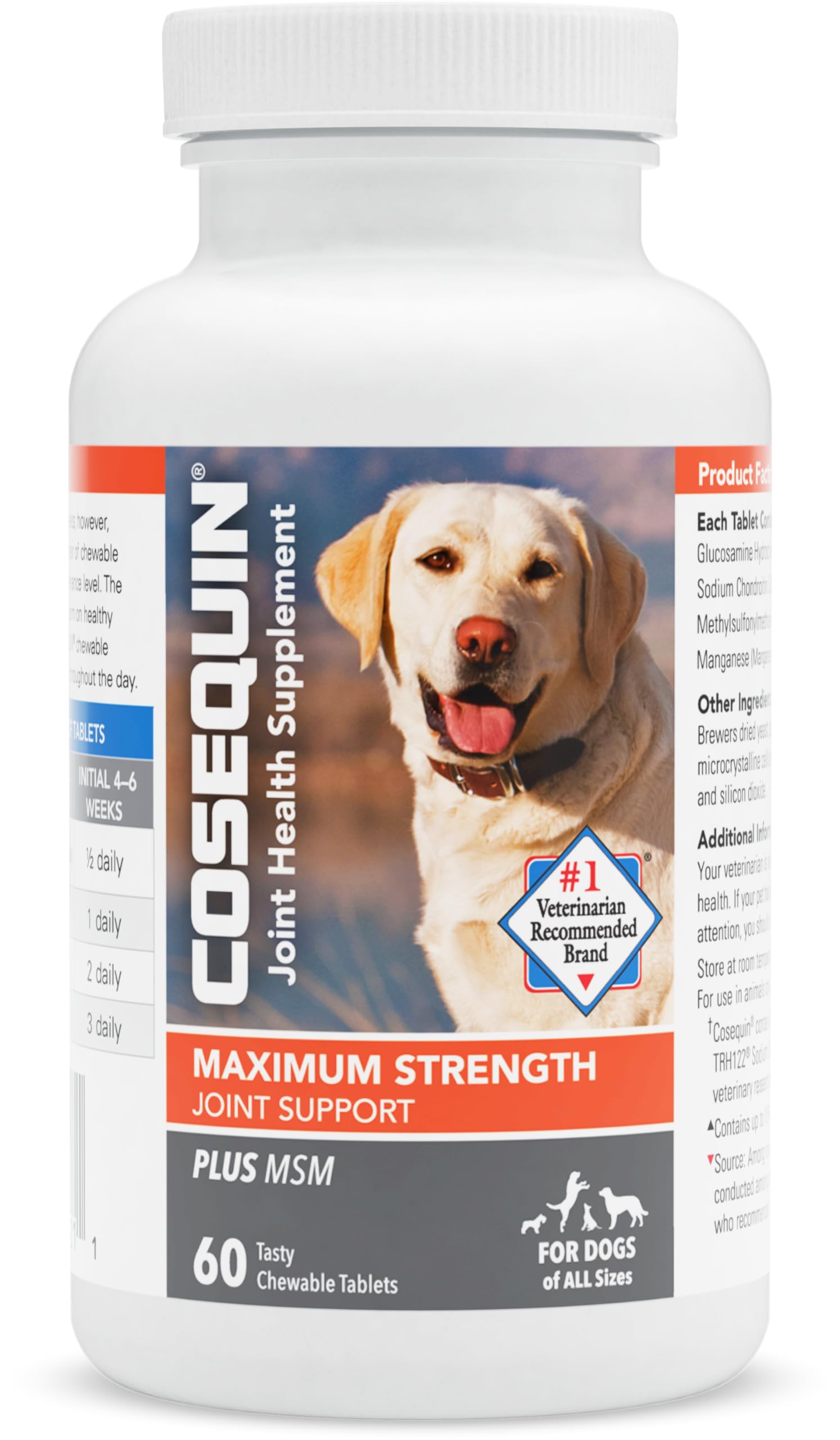 Nutramax Cosequin Maximum Strength Joint Health Supplement for Dogs  With Glucosamine, Chondroitin, and MSM, 60 Chewable Tablet