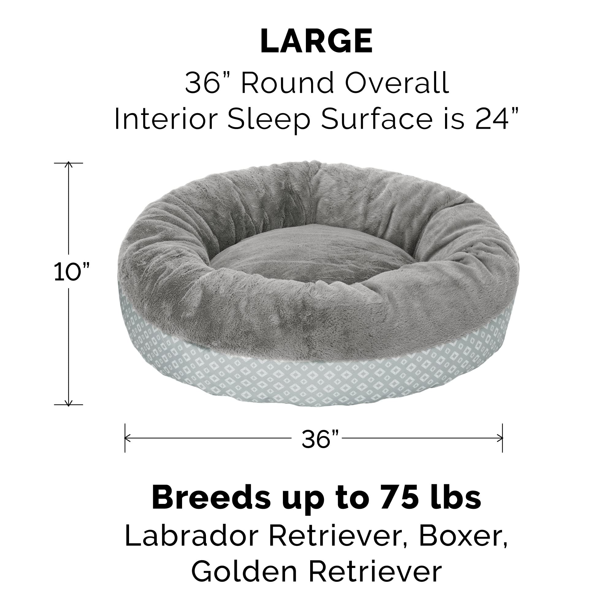 Furhaven Donut Dog Bed Cover, Plush & Diamond Print, Large, Gray, Machine Washable, Model CVR-29436317