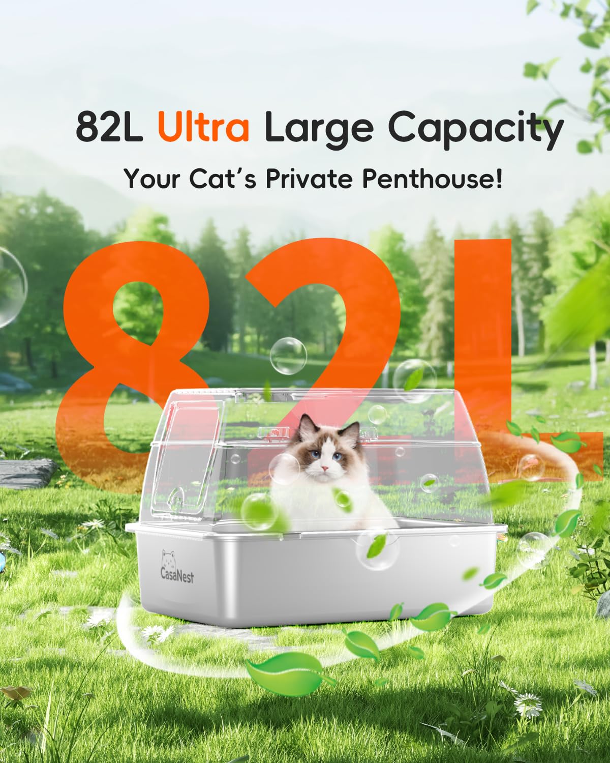 Casanest Xl Extra Large Stainless Steel Cat Litter Box With Lid, 3-In-1 Enclosed/Open, Durable Metal Litter Box For Big, Multi C