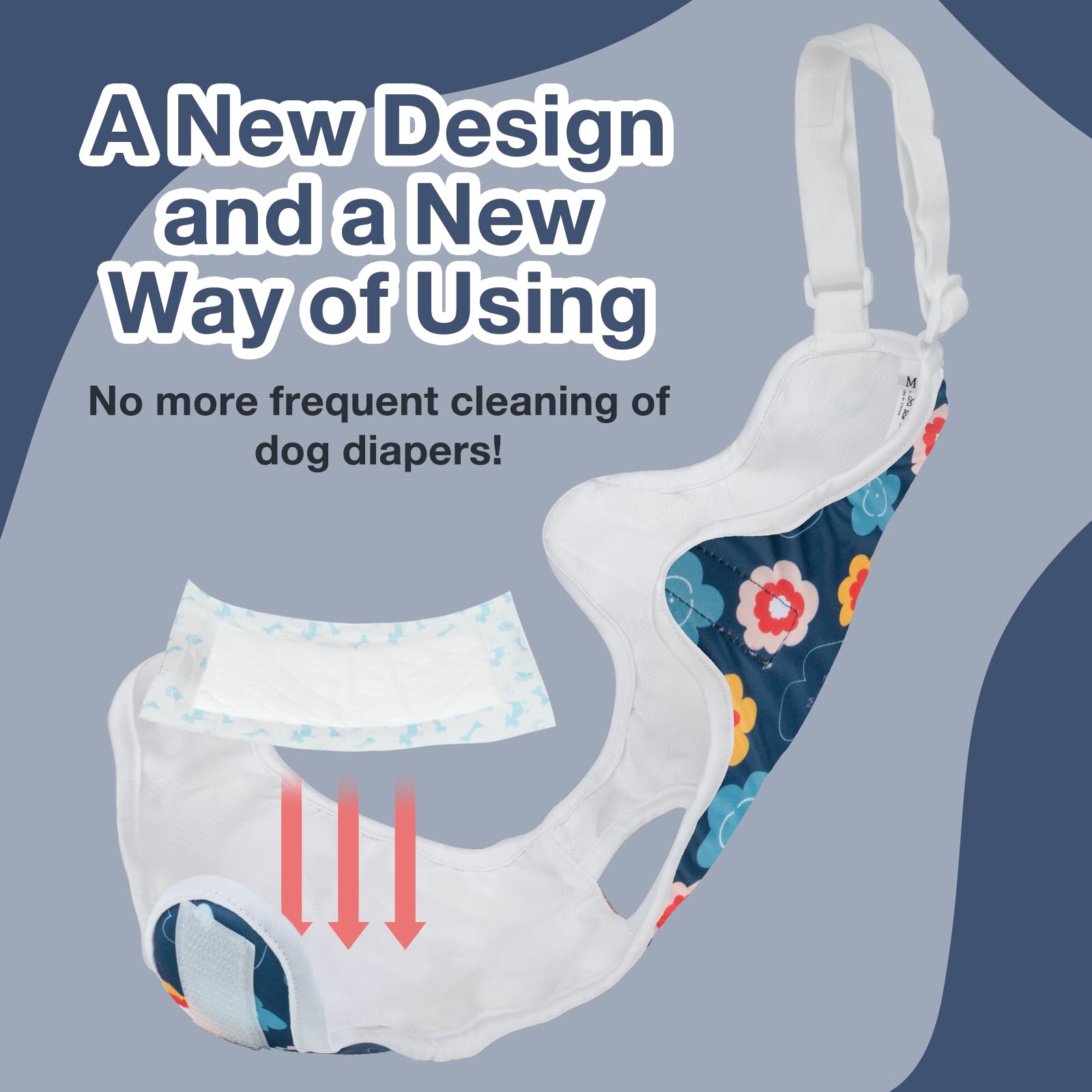 MICOOYO Dog Diaper Onesie for Female Dogs - Adjustable, Washable, Floral, L/XL, Model DP1