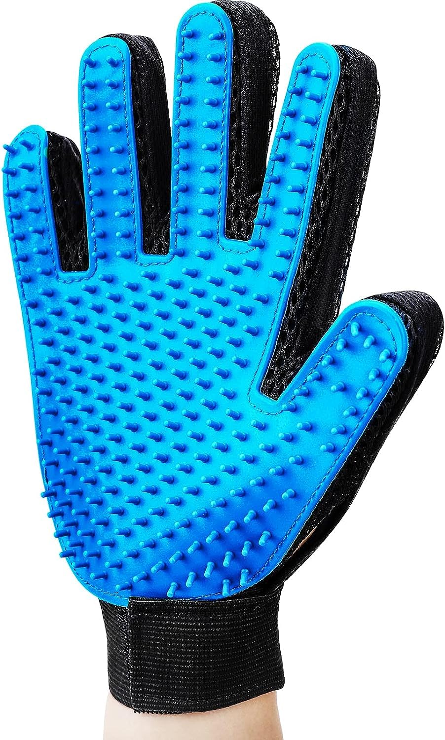 Dog Trust Pet Grooming Deshedding Brush Gloves Bathing Tool For Cats & Dogs Color (Blue)