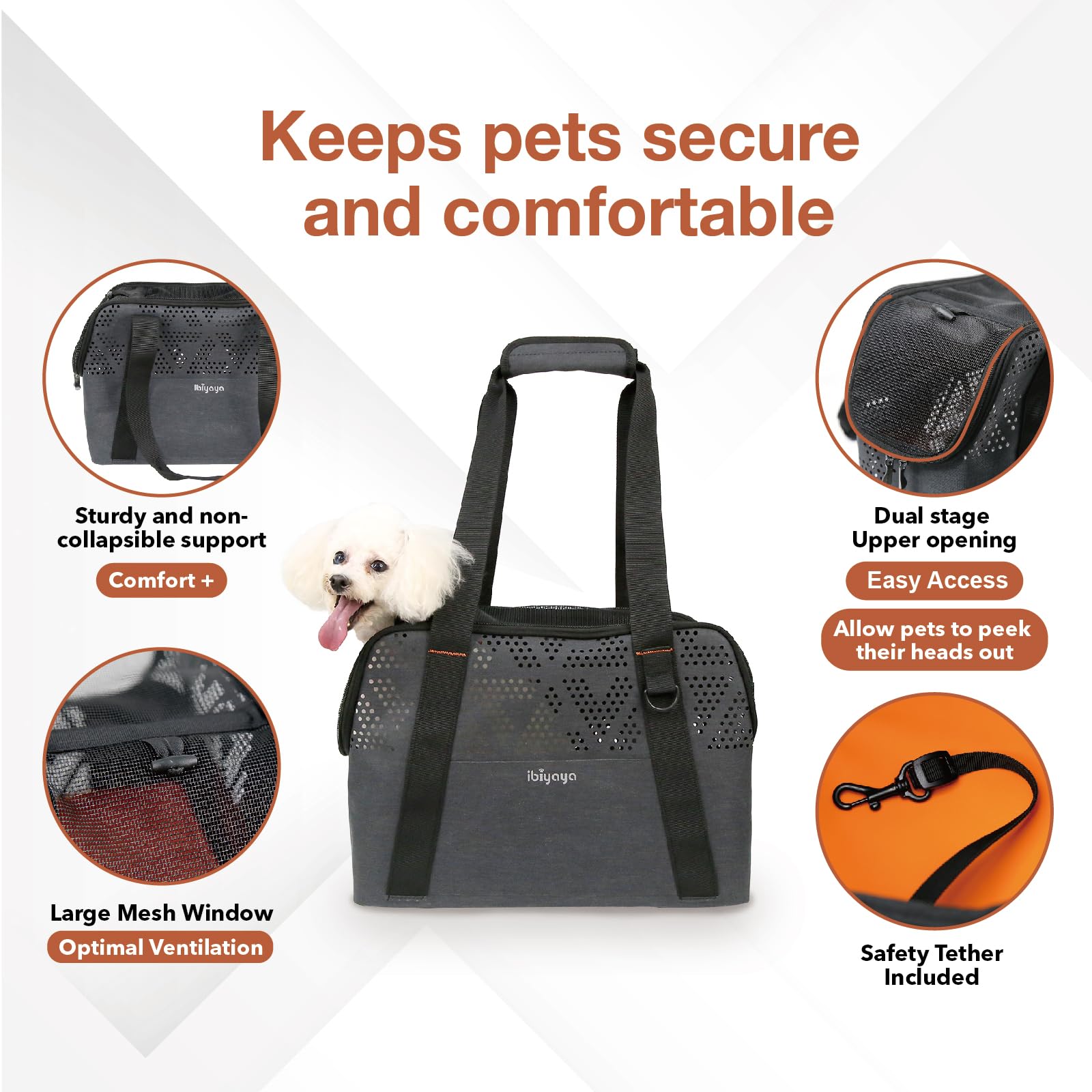 ibiyaya Small Dog Carrier Bag - Travel-Friendly, Water-Repellent, Medium Size, Black, Model FC2392-G