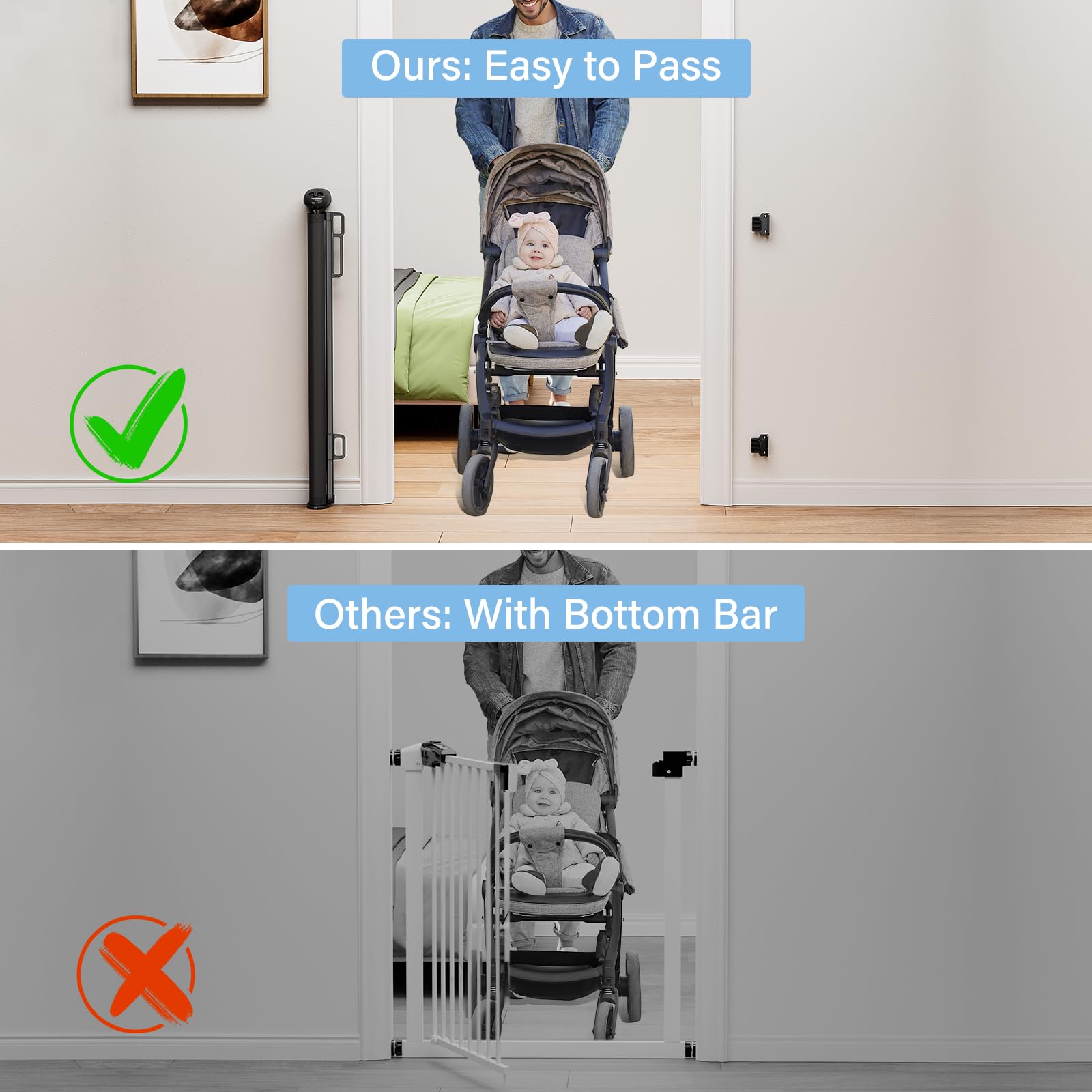 PRObebi Retractable Baby & Dog Gate - Extends to 72 Wide, 34 Tall, for Stairs, Doorways, Hallways, Outdoor, Deck, Porch