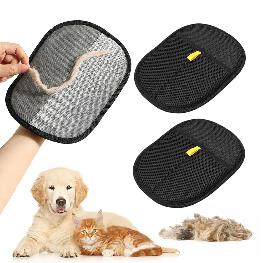 Ningzhi 2 Pack Pet Hair Removal Gloves,Double Sided Pet Dog Cat Grooming Glove, Static Removal Gloves,Reusable Deshedding Pet Gl