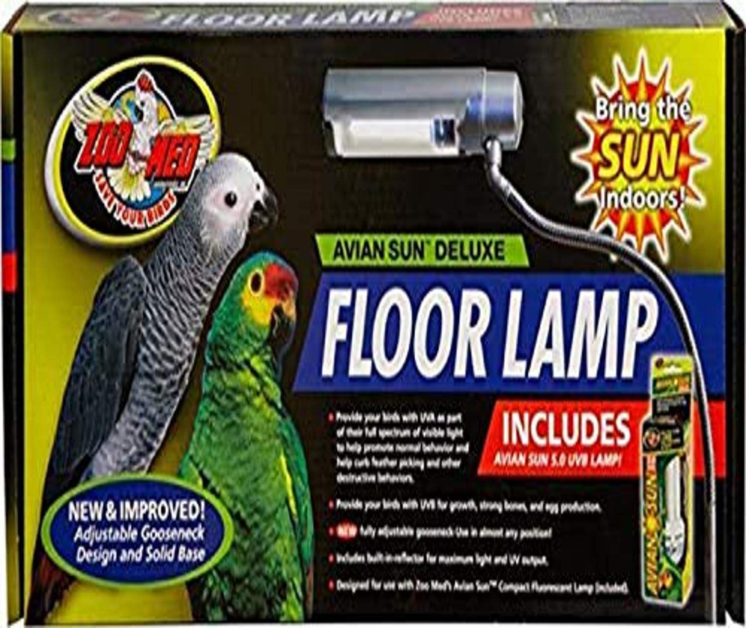 Zoo Med Avian Sun Deluxe Floor Lamp with 5.0 UVB Lamp - Fixture & Lamp