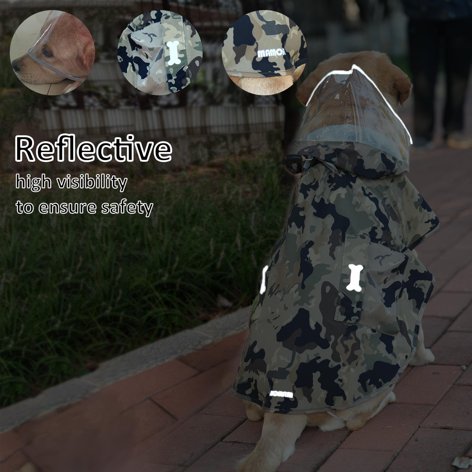 Waterproof Dog Raincoat, Adjustable Reflective Lightweight Pet Rain Clothes With Poncho Hood(X-Large,Camo)