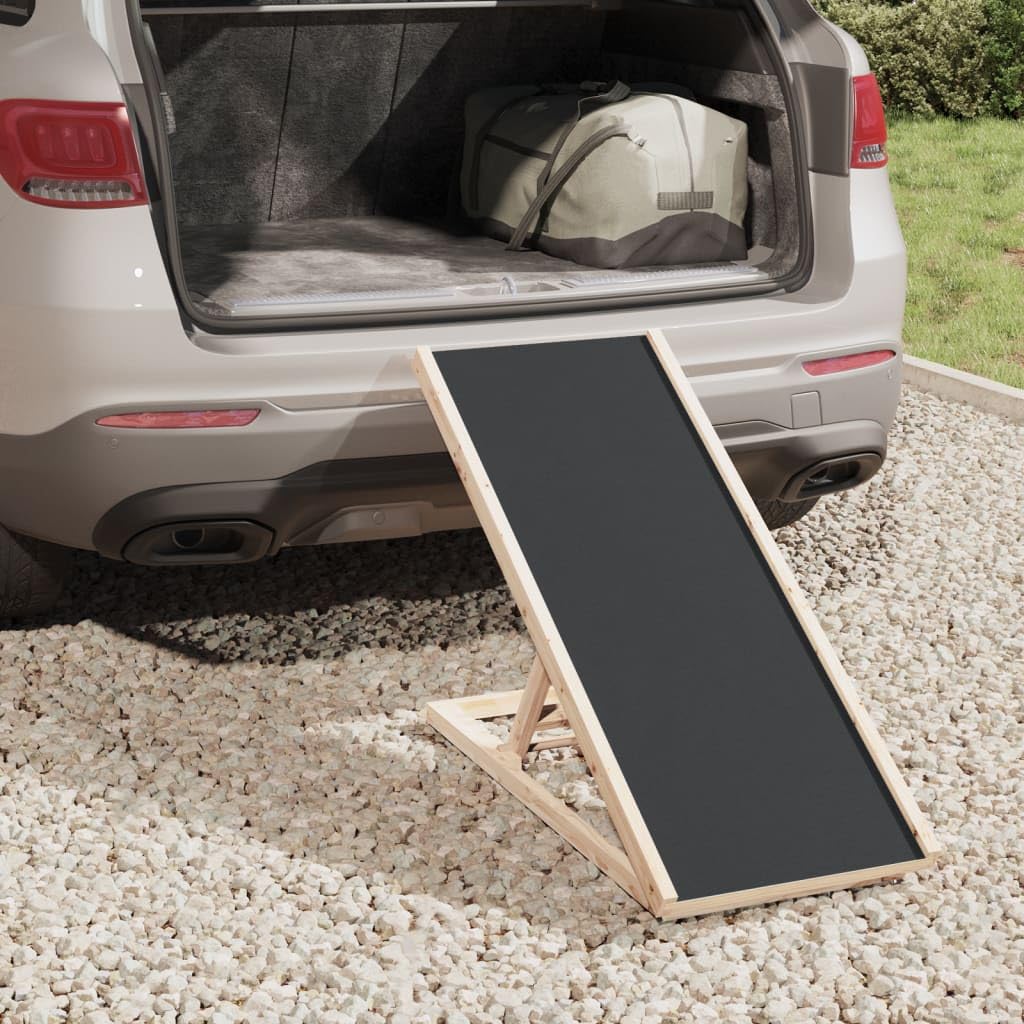 vidaXL Adjustable Height Solid Wood Dog Ramp - Anti-Slip Polyester Surface, Foldable Design for Easy Storage, Suitable for Small to Large Pets, Gray