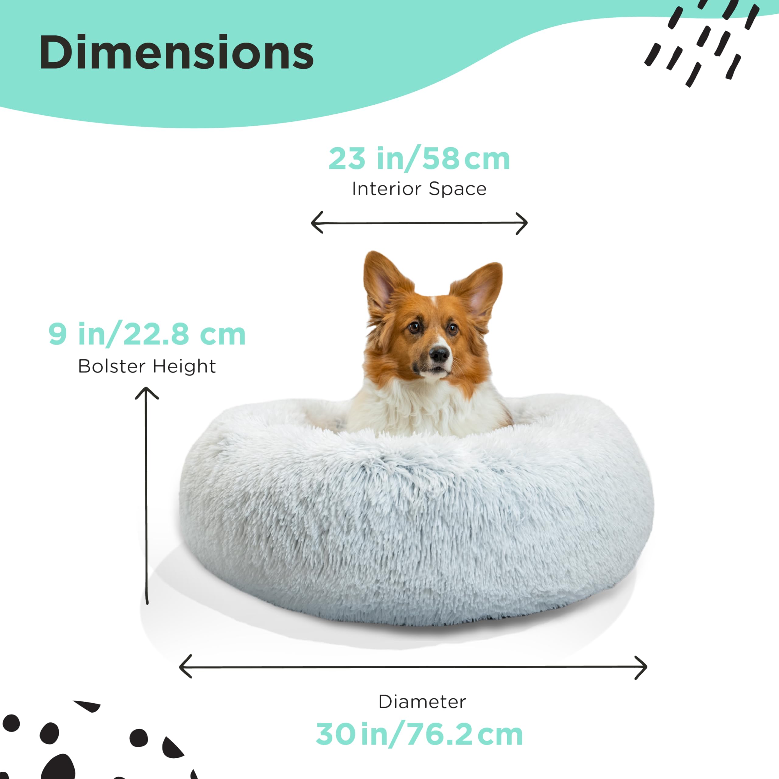 Best Friends By Sheri The Original Calming Donut Dog And Cat Bed In Shag Fur, Frost Gray, Medium, 30X30