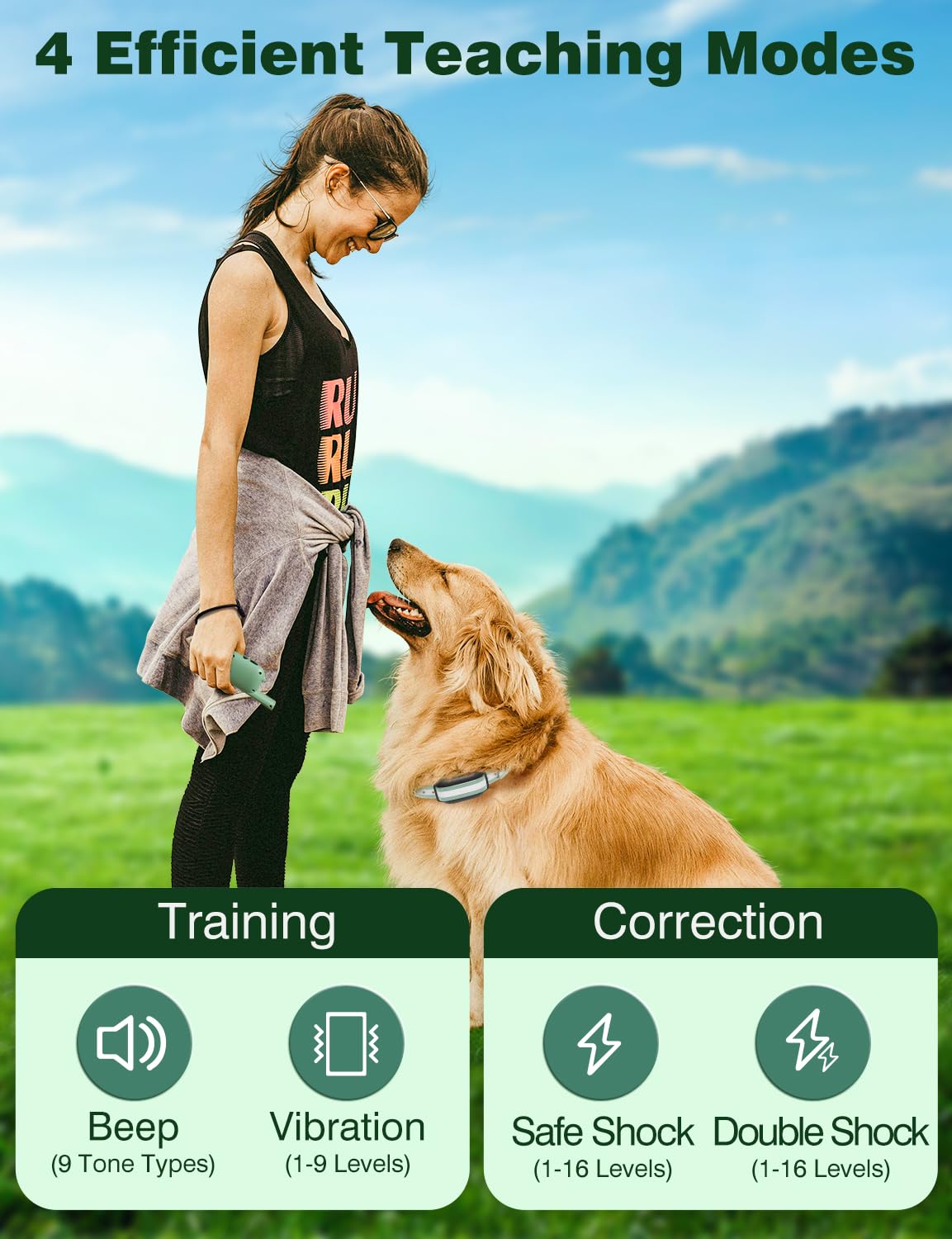 Peture Dog Bark Collar With Remote, 3300Ft Dog Correction Collar With Beep, Vibration, Static & Double Static Warnings, Ipx7 Wat