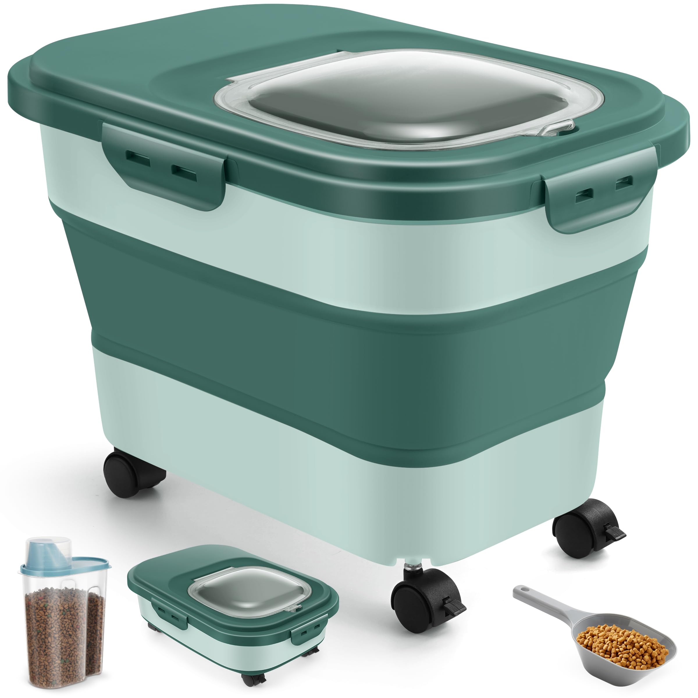 ANVS Dog Food Storage Container - Up to 20lbs Collapsible Dog Food Container with Casters, Scoop and 2.5L Small Pet Food Contain
