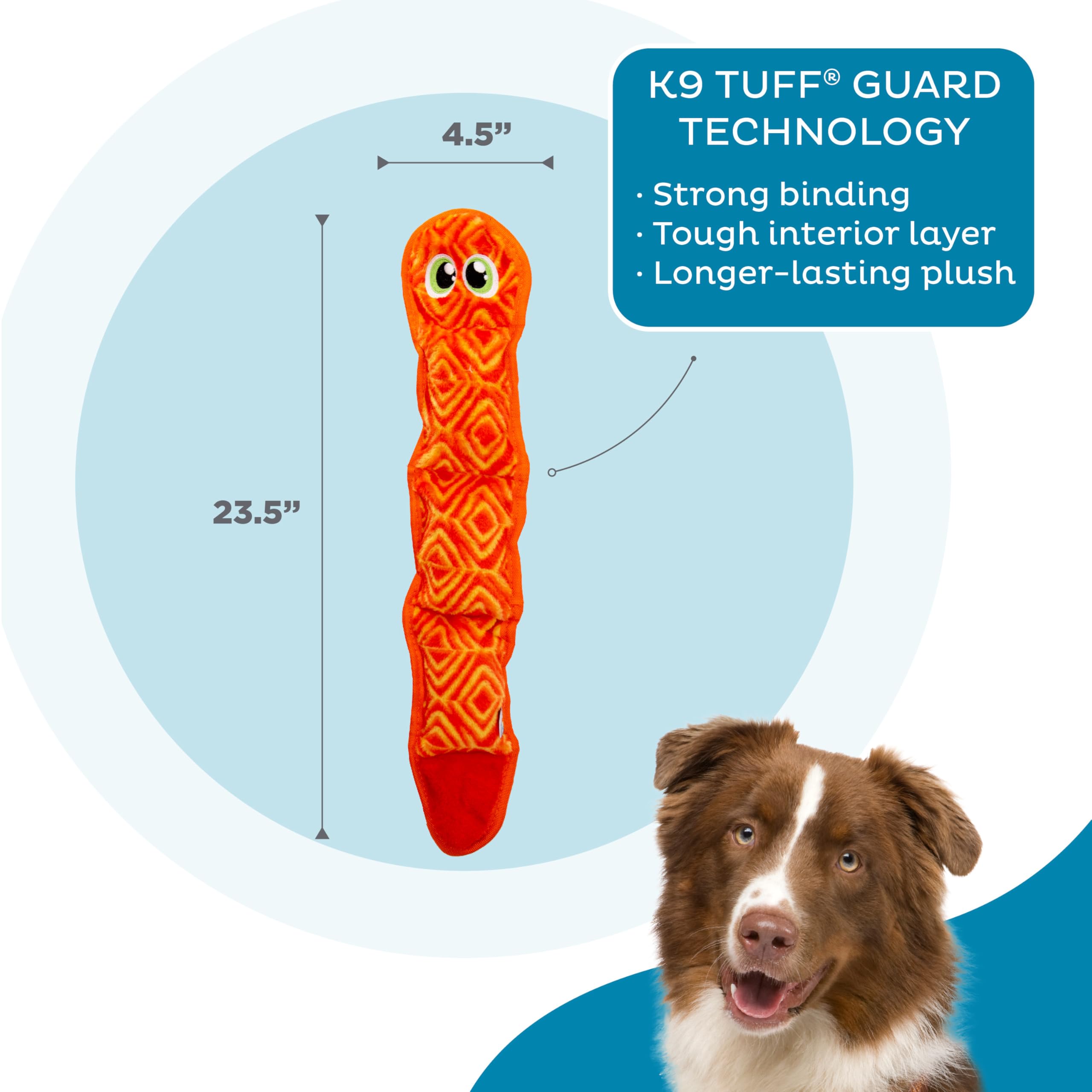 Outward Hound Tough Plush Squeaky Dog Toy, Large Pink Snake, Model 68172, Durable Polyester