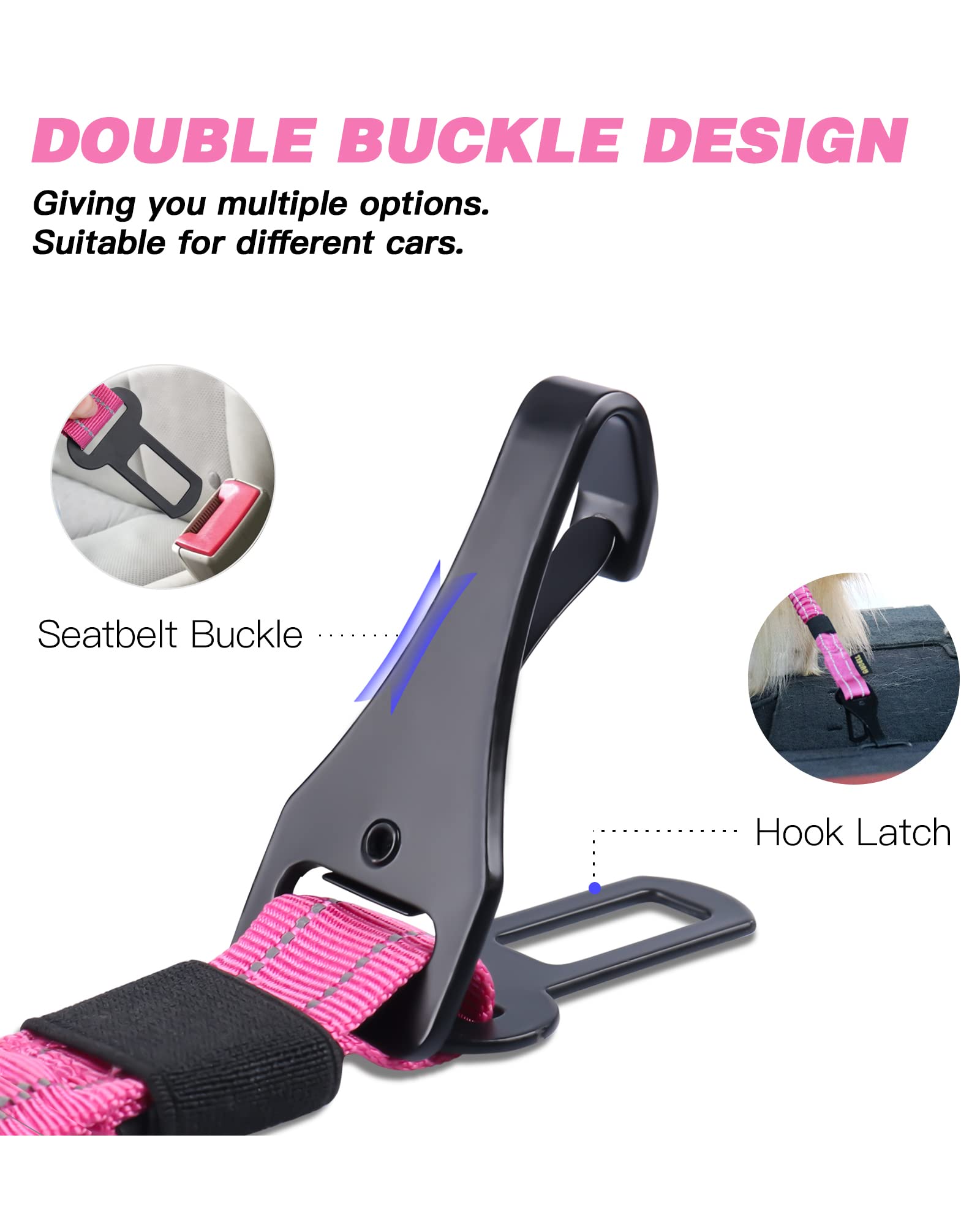 Aubell Dog Seat Belt For Car,Updated 3-In-1 Adjustable Reflective Bungee Heavy Duty Dog Car Harness Tether With Clip Hook Latch