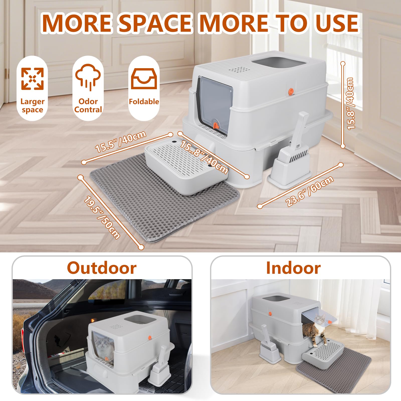 Elegx Odor-Control Extra Large 24' L  16' W Drawer Design Stainless Steel Cat Litter Box,Xl Large 4-In-1 Cat Metal Litter Box