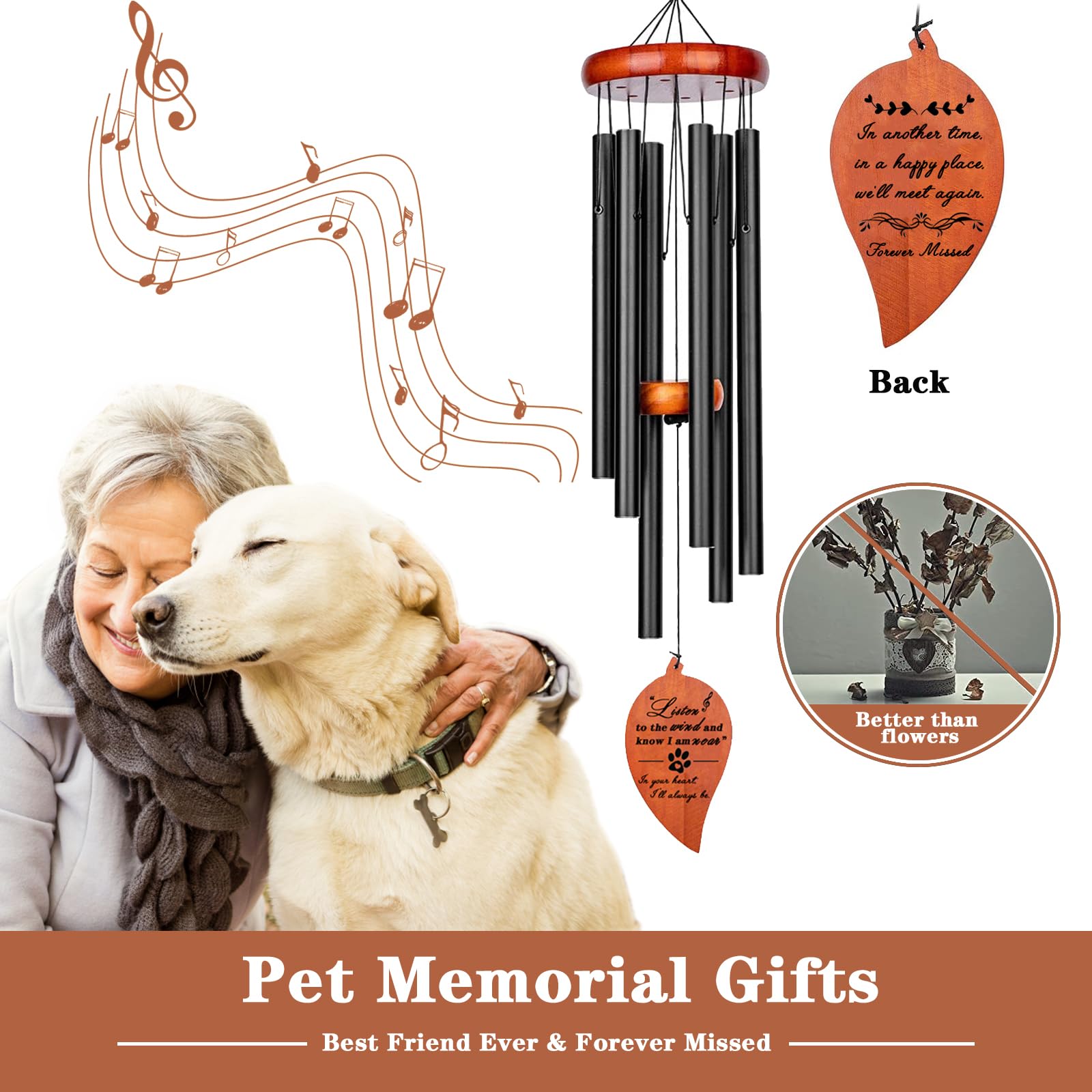 Venbeel Pet Loss Gifts, 28'' Dog Memorail Wind Chimes, Dog Memorial Gifts For Loss Of Dog, Dog Bereavement Passing Away Condolen