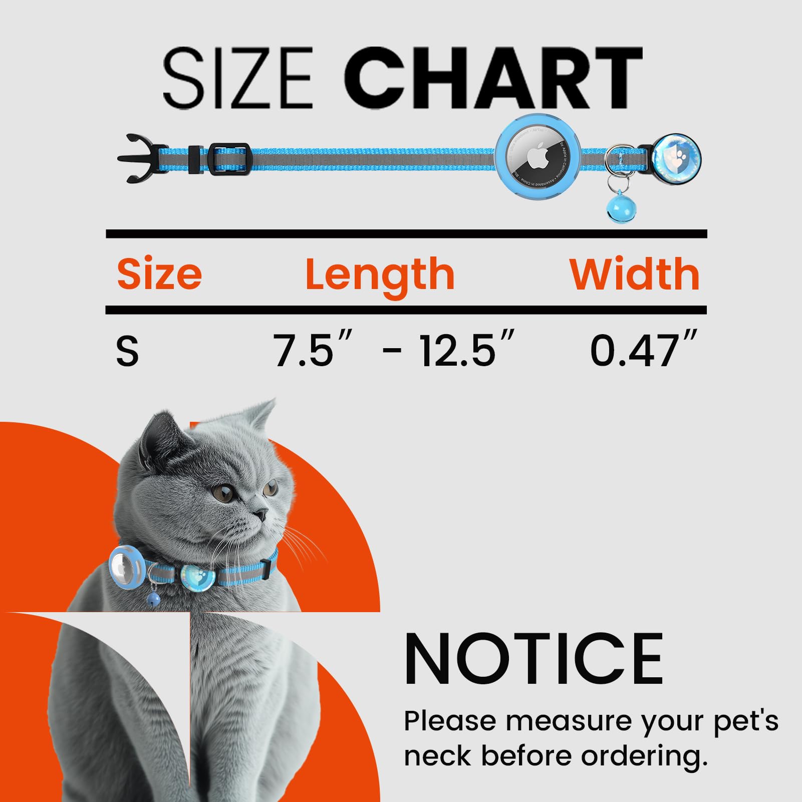 Ilfindyou Airtag Cat Collar Breakaway, Reflective Cat Collars With Apple Airtag Holder, Adjustable Kitten Collar With Bells Blue