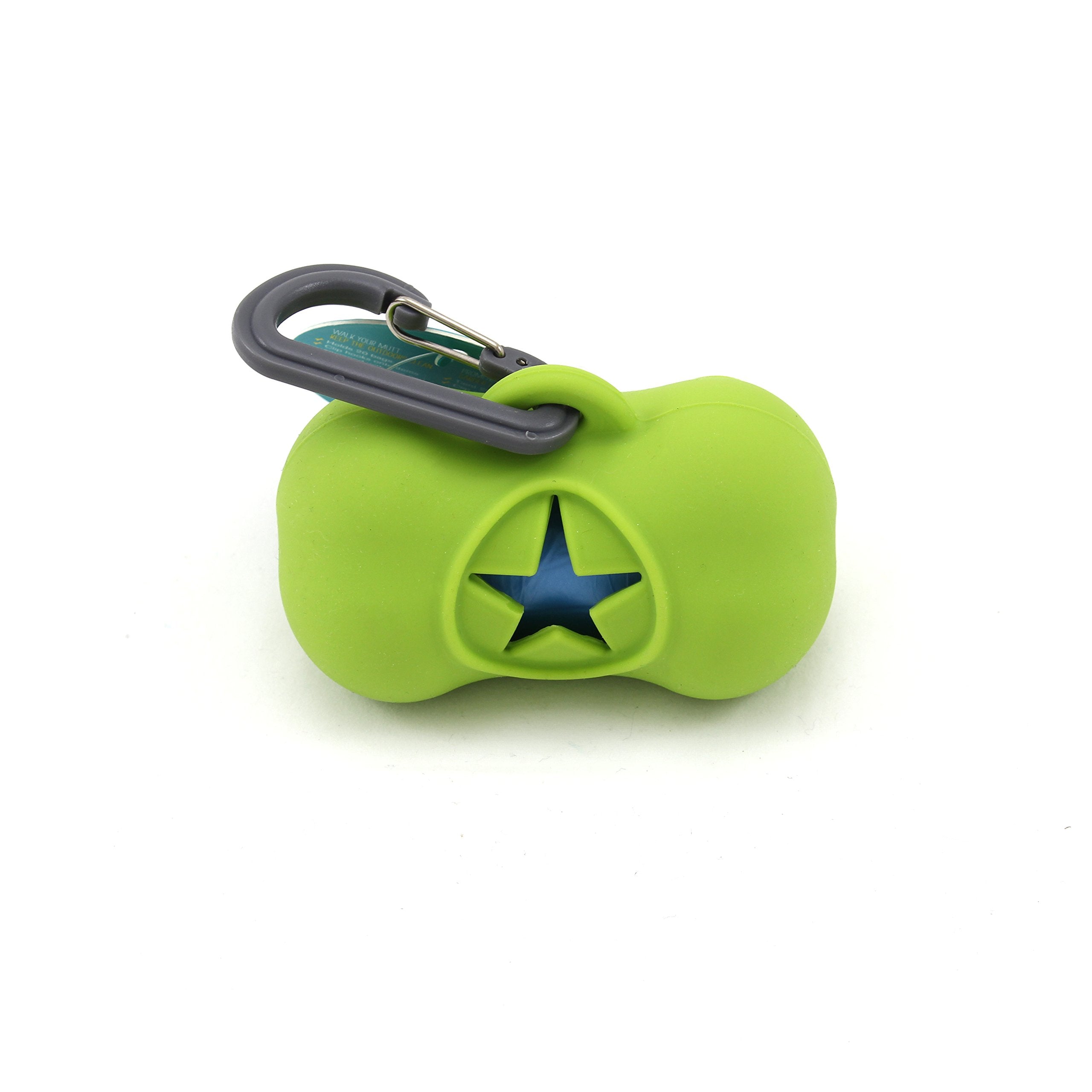 Messy Mutts Silicone Dog Waste Bag Holder | Dog Poop Bag Dispenser With Carabiner And Bags | Unscented Roll Included – 15 Bags| Leash Essential |(Green)