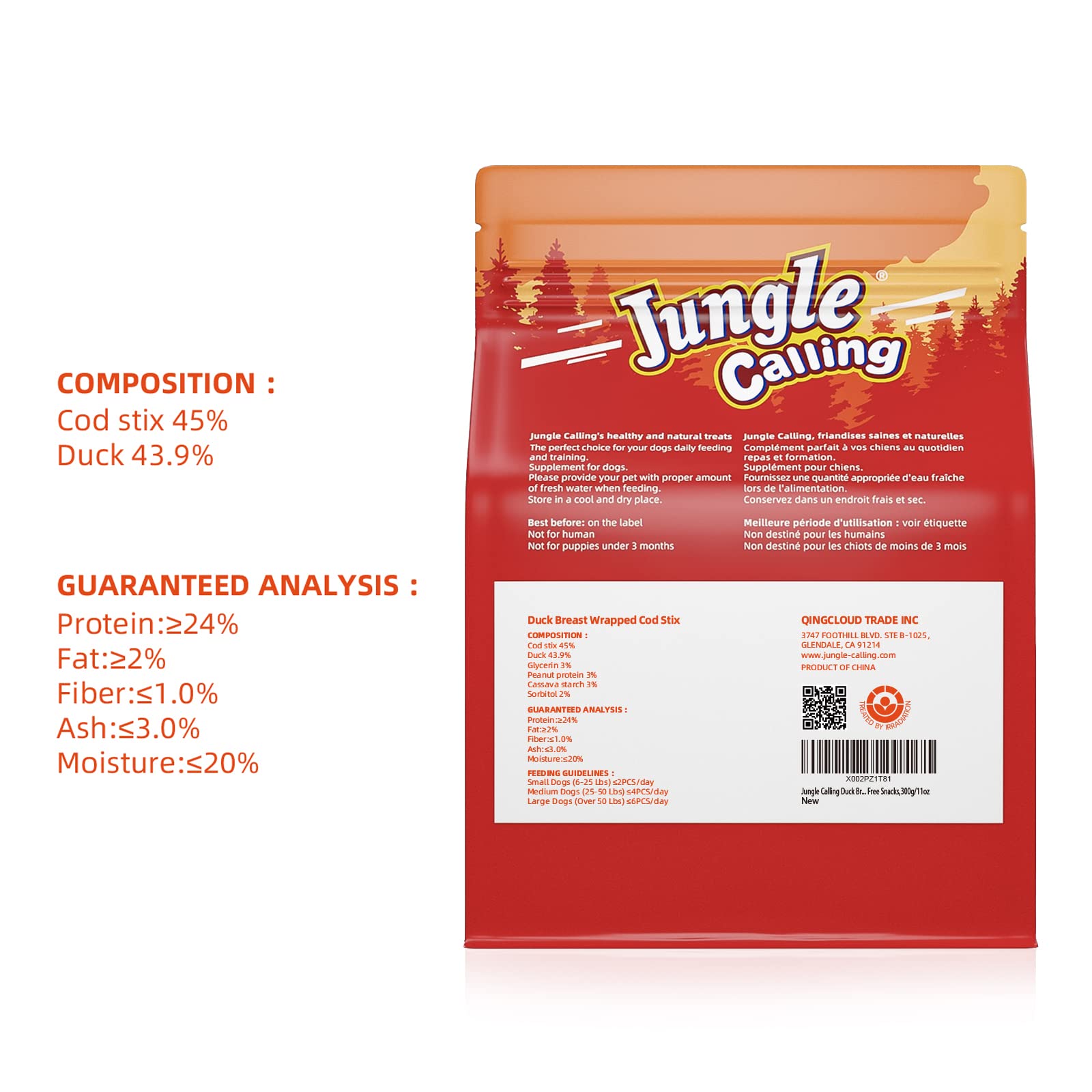 Jungle Calling Duck Wrapped Cod Sticks Dog Treats, Rawhide Free Training Rewards Snacks for Dogs, Natural Chewy Sticks Treats, 1