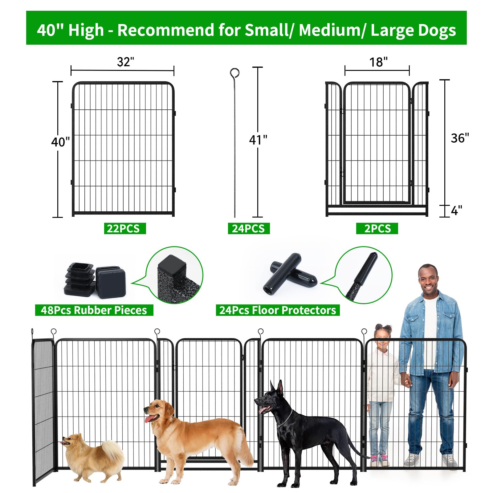Kfvigoho Dog Playpen Outdoor Extra Wide 24 Panels Heavy Duty Dog Fence 40' Height Anti-Rust With Doors Portable For Rv Camping