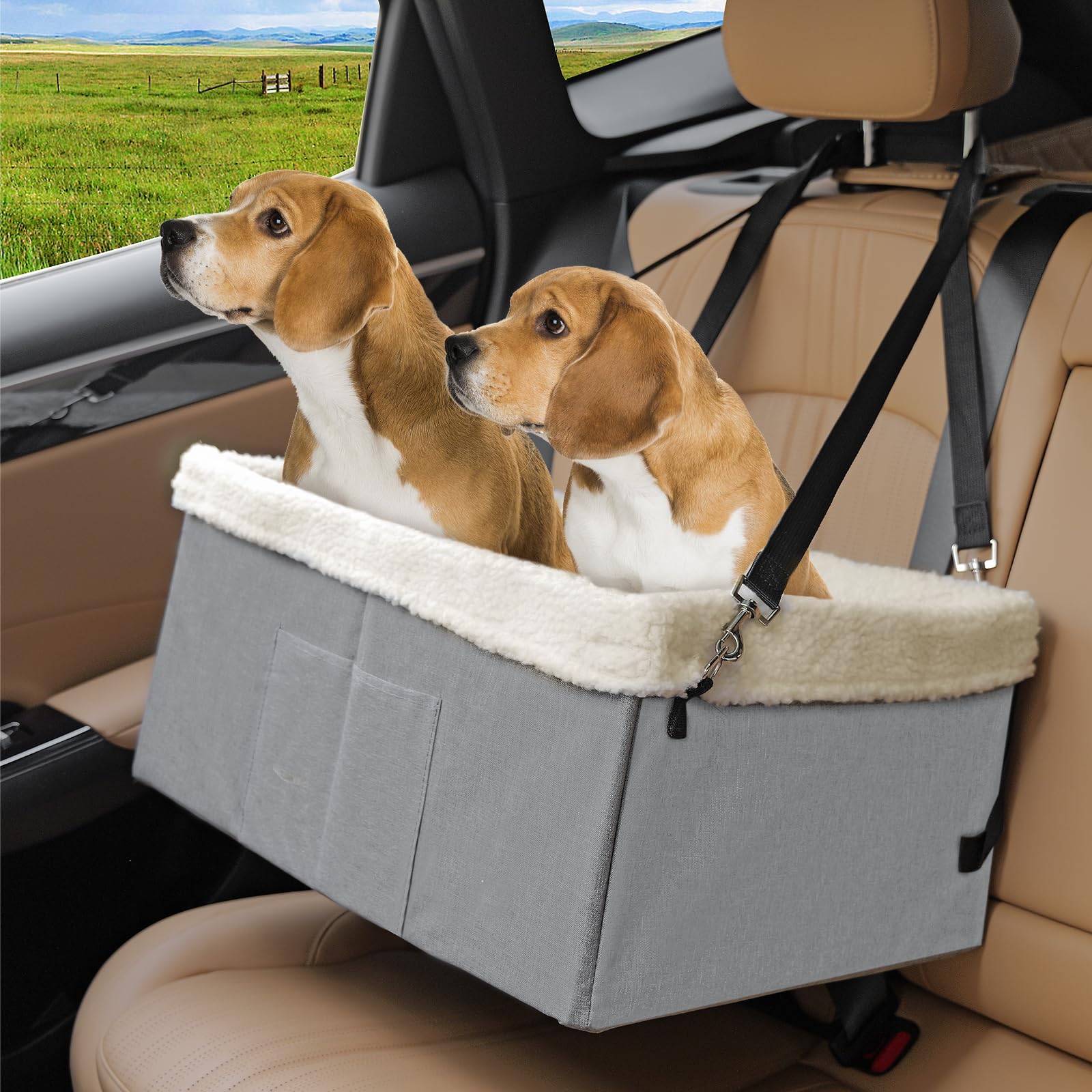 Unicitii Dog Car Seat For Small Dog, Raised Dog Booster Seat With Metal Frame, Dog Car Booster Seat Puppy Car Seat For Pets Small Dogs Cats
