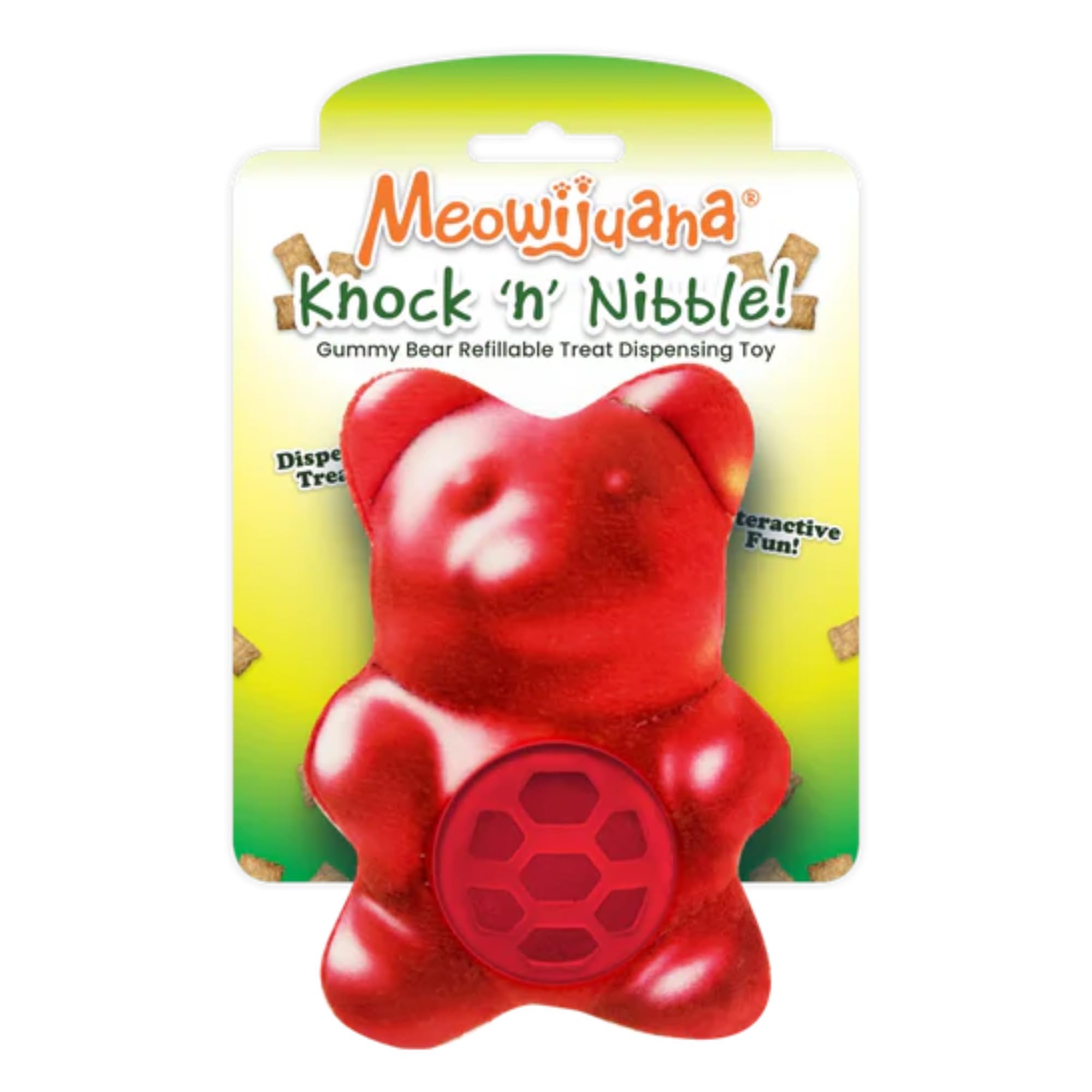 Meowijuana Knock N Nibble Gummy Bear | Refillable Treat Dispensing Cat Toy | Promotes Play and Cat Health | Interactive Puzzle 