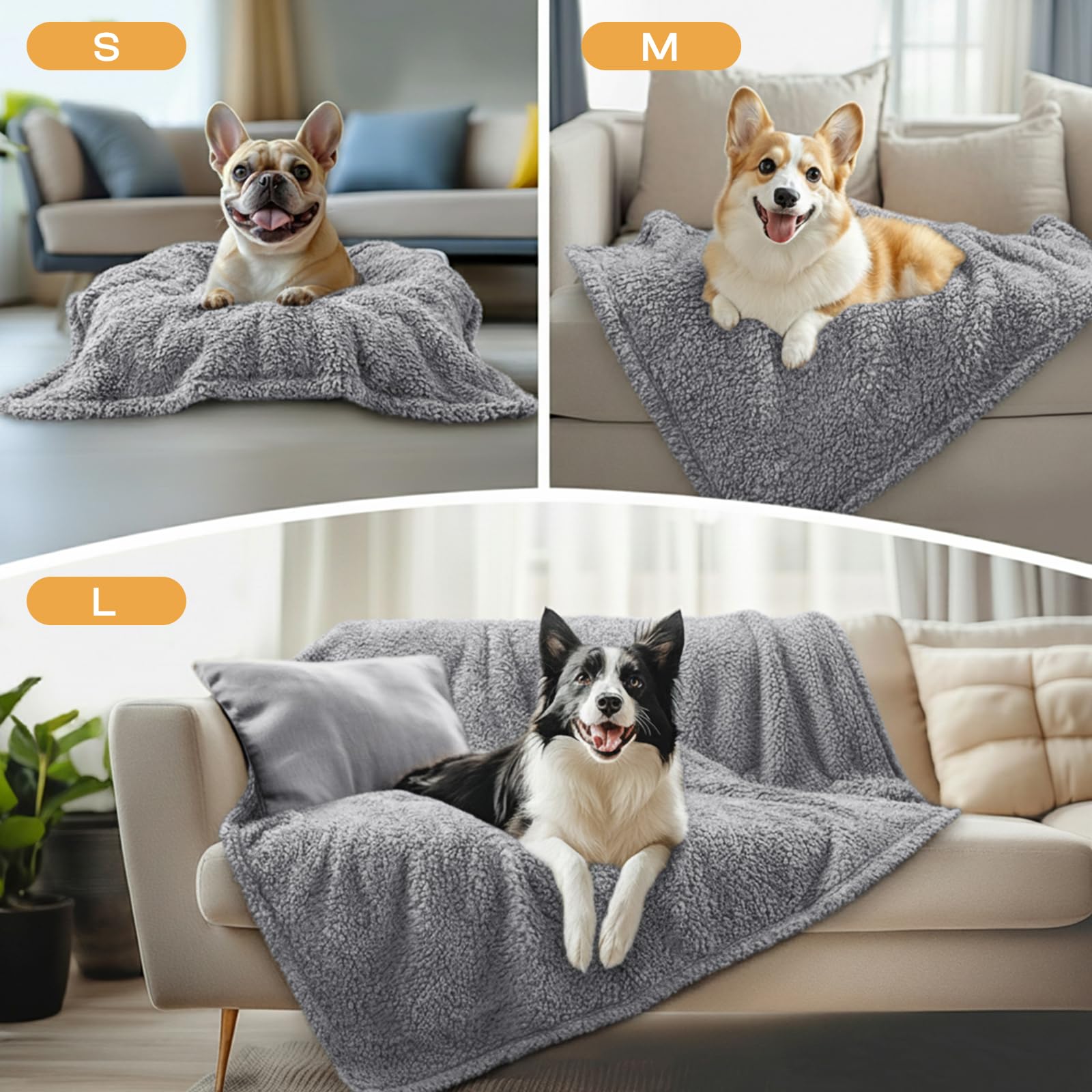 Luciphia 1 Pack 3 Calming Dog Blanket Fluffy Premium Fleece Pet Blankets Soft Sherpa Throw for Dogs Puppy Cat Grey/Beige/HazeBlu