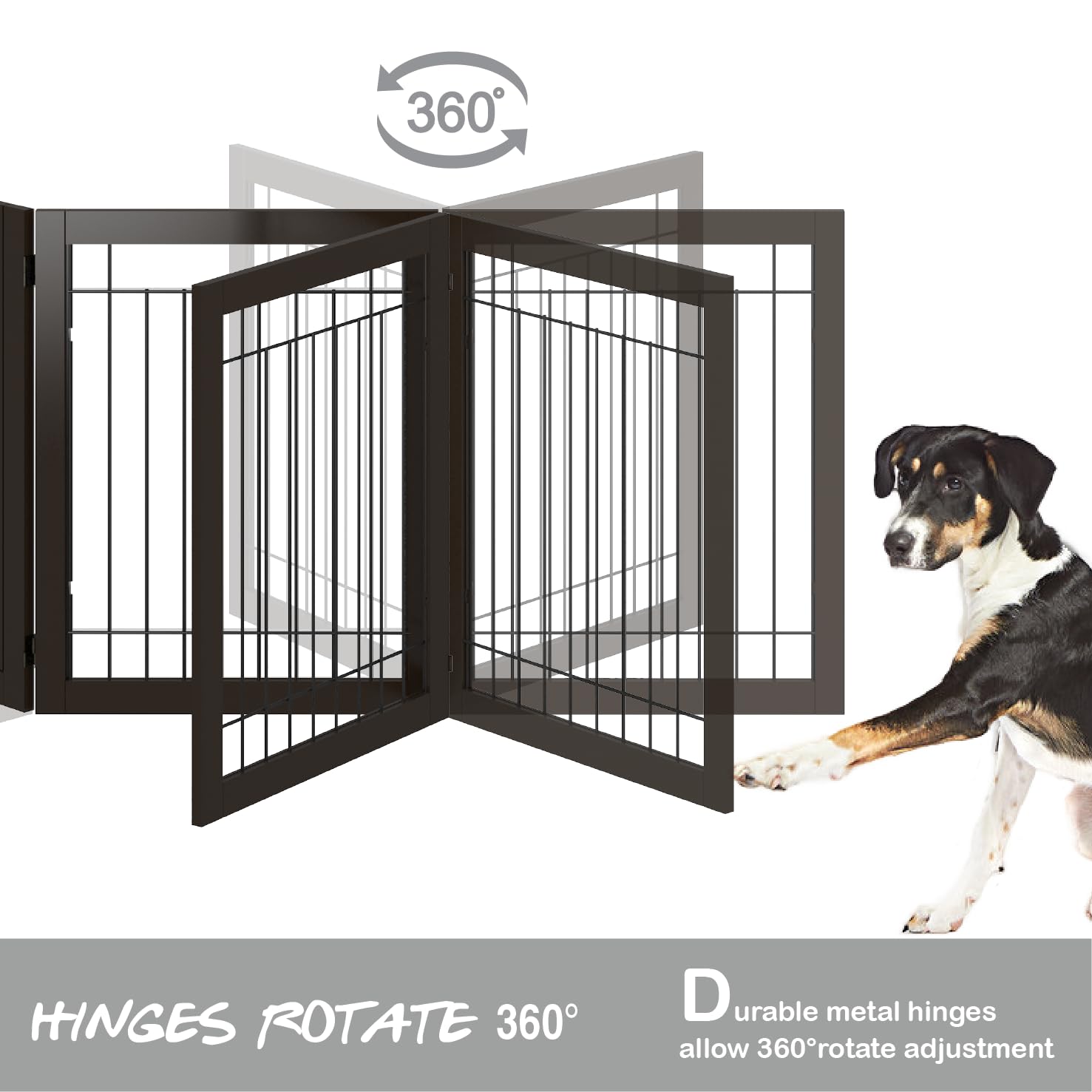 Pawland 144-Inch Extra Wide 30-Inches Tall Dog Gate With Door Walk Through, Freestanding Wire Pet Gate For The House, Doorway, Stairs, Pet Puppy Safety Fence, Support Feet Included, Espresso,6 Panels