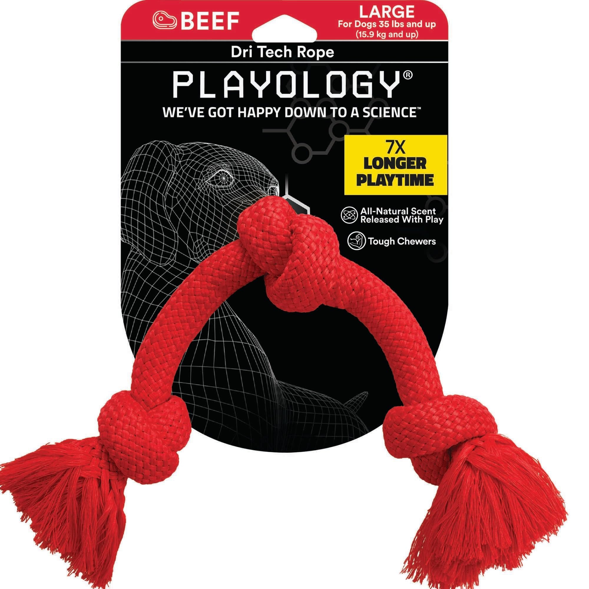 Playology Dri Tech Rope Dog Chew Toy For Large To X-Large Dogs 50Lbs & Up | Engaging, All-Natural Beef Scented Red Toy For Tough Chewers | Easy To Clean | Interactive And Non-Toxic