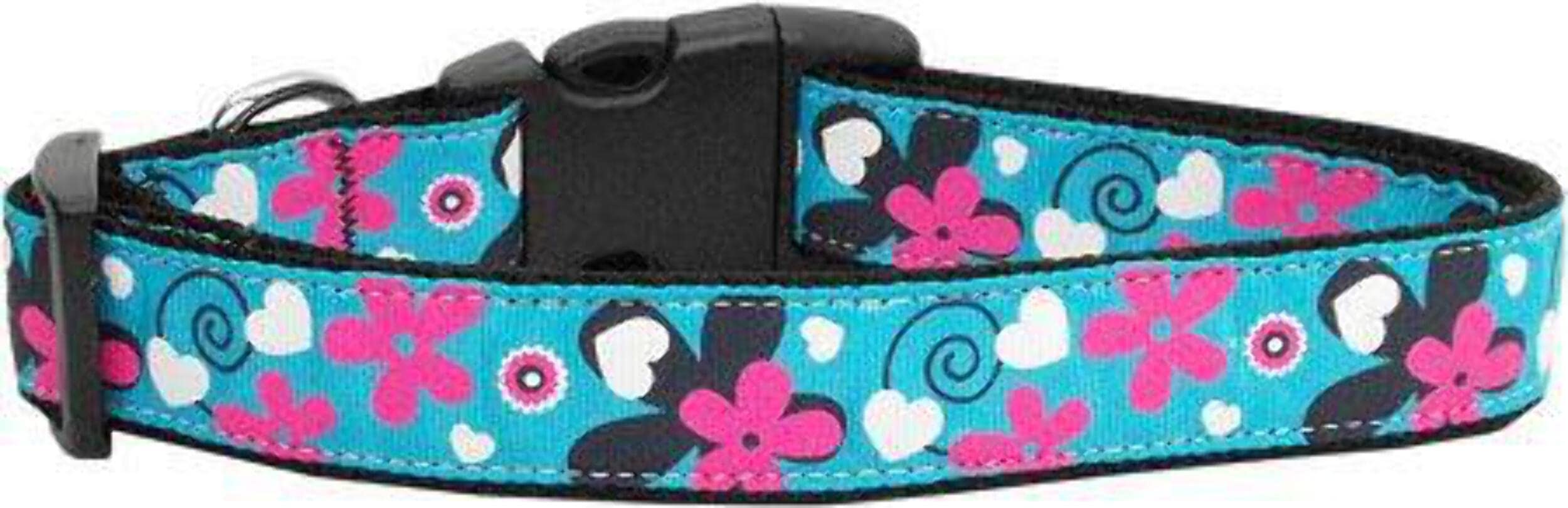 Pet Dog & Cat Nylon Collar or Leash, "Aqua Love" MD Narrow Collar