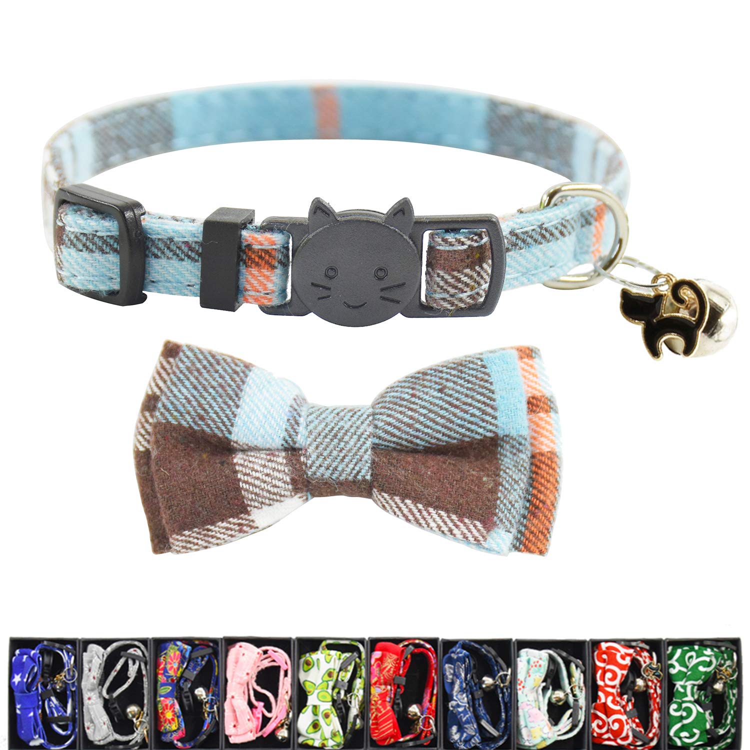 Bowtie Cat Collars Breakaway With Bell, Adjustable Cute Kitty Collars Safety Buckle Kitten Collar For Cat Puppy 7.5-11In (14)