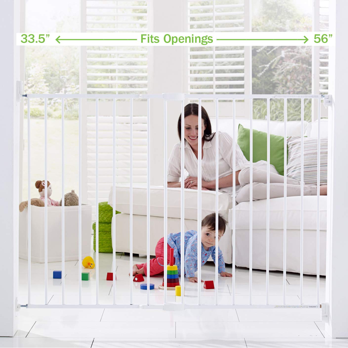 Munchkin® Extending Xl™ Tall And Wide Baby Gate, Hardware Mounted Safety Gate For Stairs, Hallways And Doors, Extends 33' - 56' Wide, Metal, White