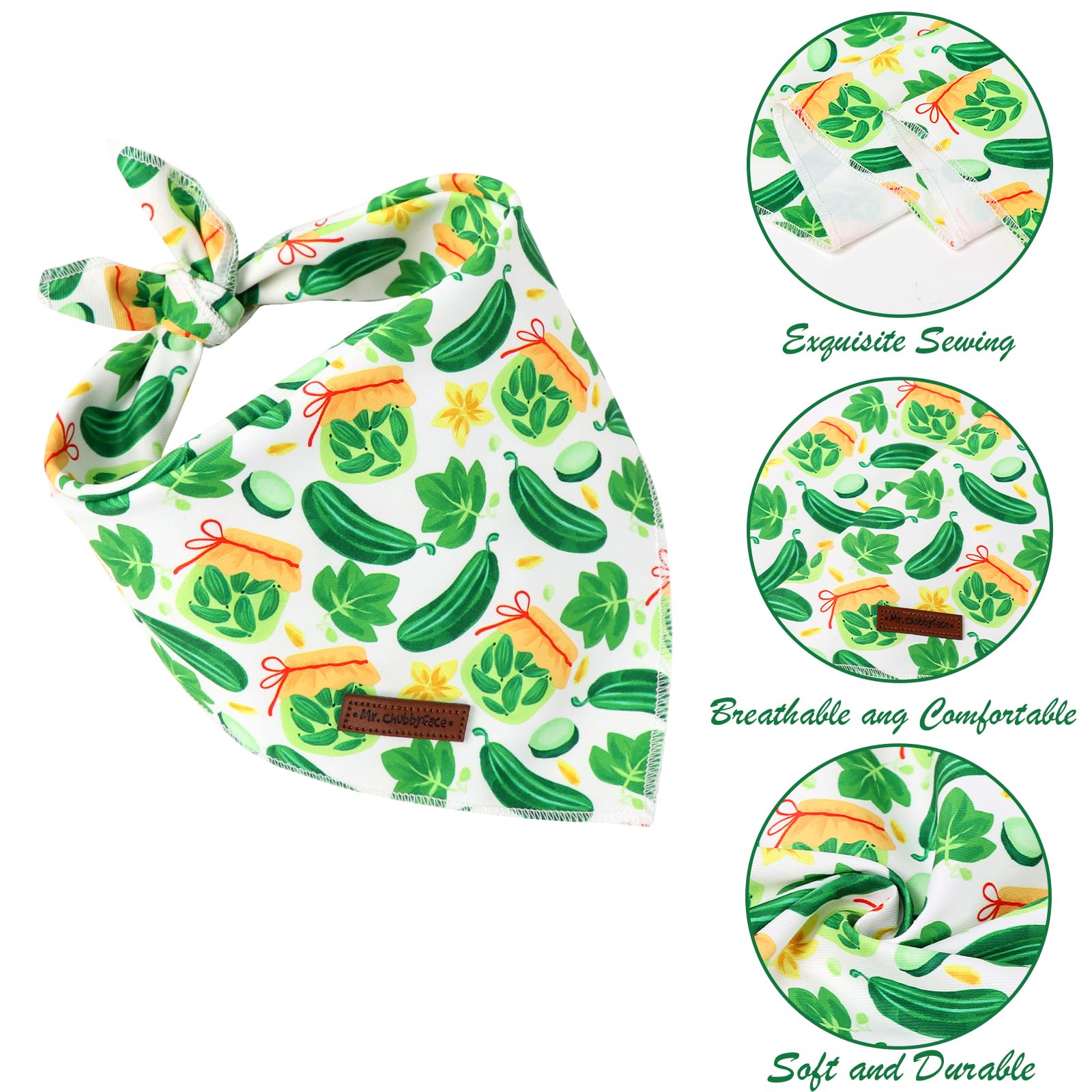 Mr.Chubbface Summer Dog Bandana, Pickle Cotton Bandana For Small Medium Large Dogs, Adjustable Pet Triangle Bibs Scarf