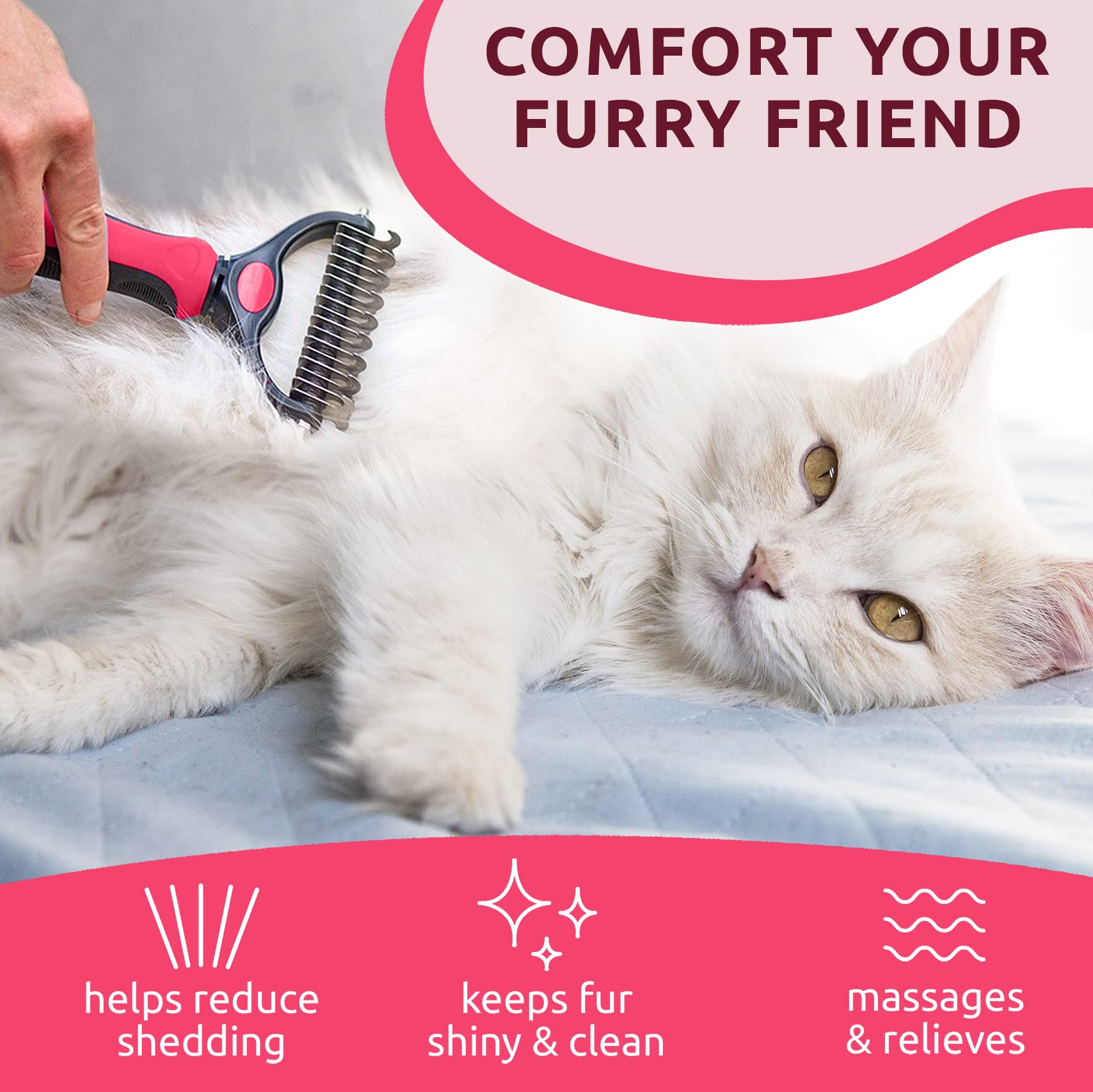 Pat Your Pet Deshedding Brush - Double-Sided Undercoat Rake For Dogs & Cats - Shedding Comb And Dematting Tool For Grooming, Extra Wide