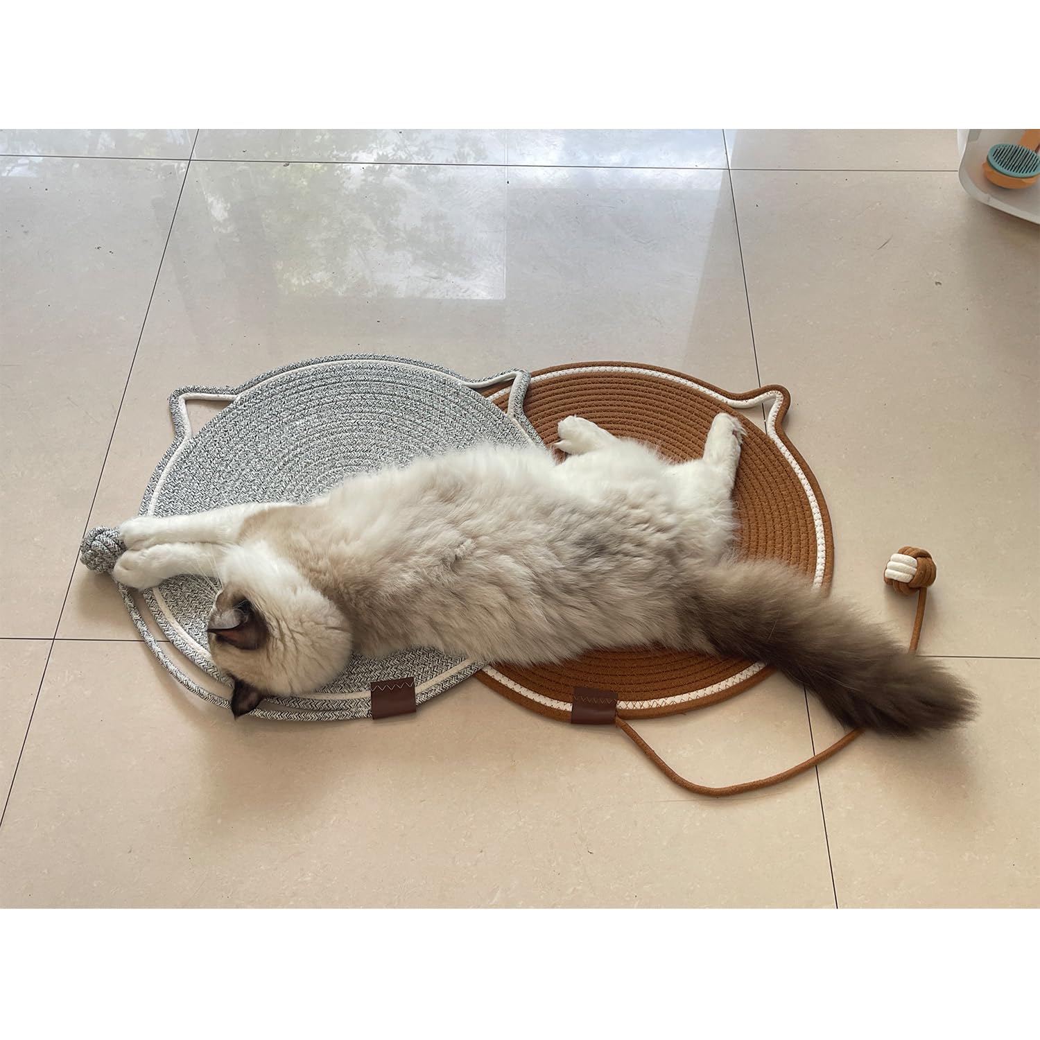 Covecozy Cat Scratching Mat Natural Cotton Rope Cat Scratching Pad, Large Size Scratcher Pad With Toy (2 Packs 19.6') (Grey + B
