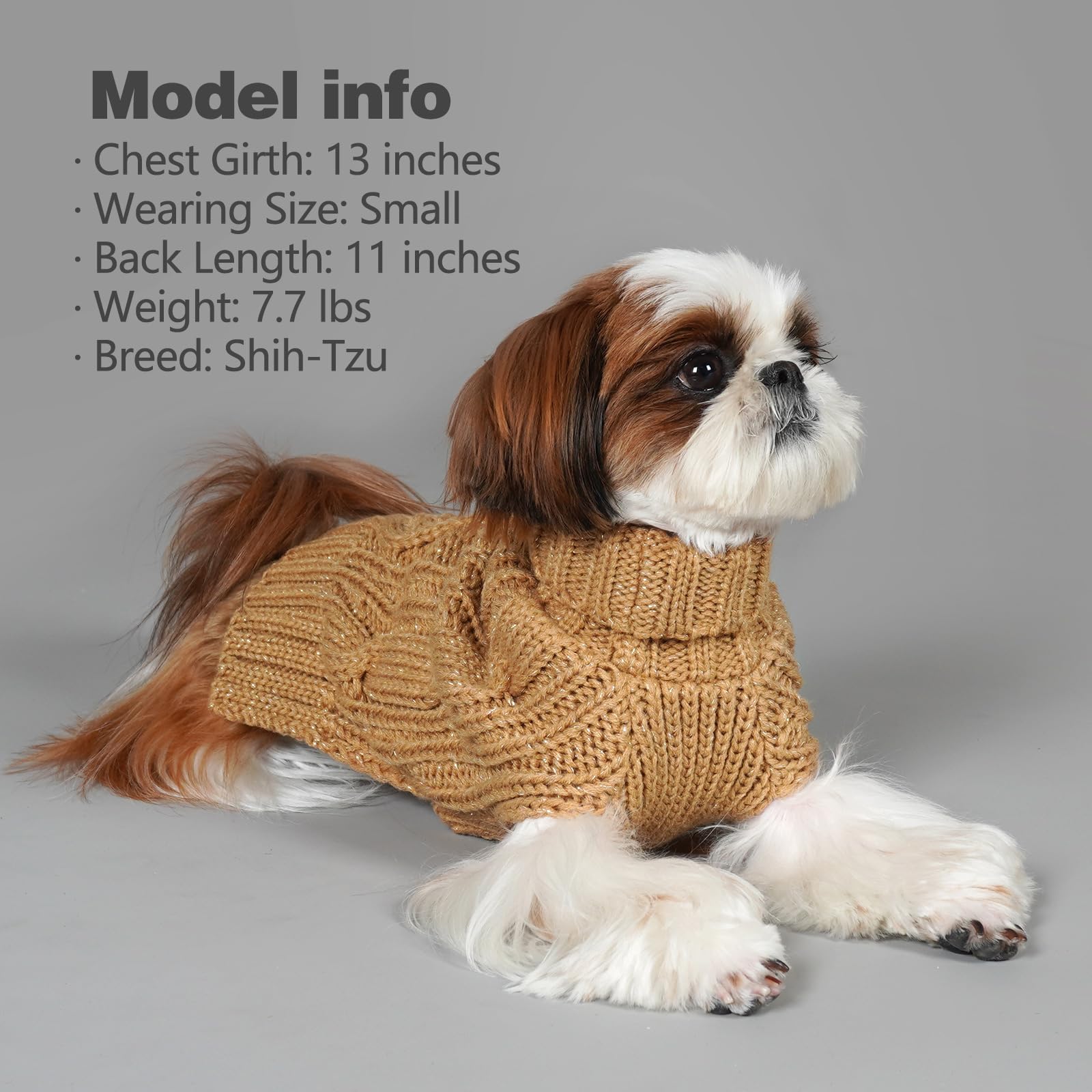 Kyeese Dog Sweaters For Medium Dogs Turtleneck Dog Cable Knit Puppy Sweater With Golden Thread For Cold Weather, Brown, Large